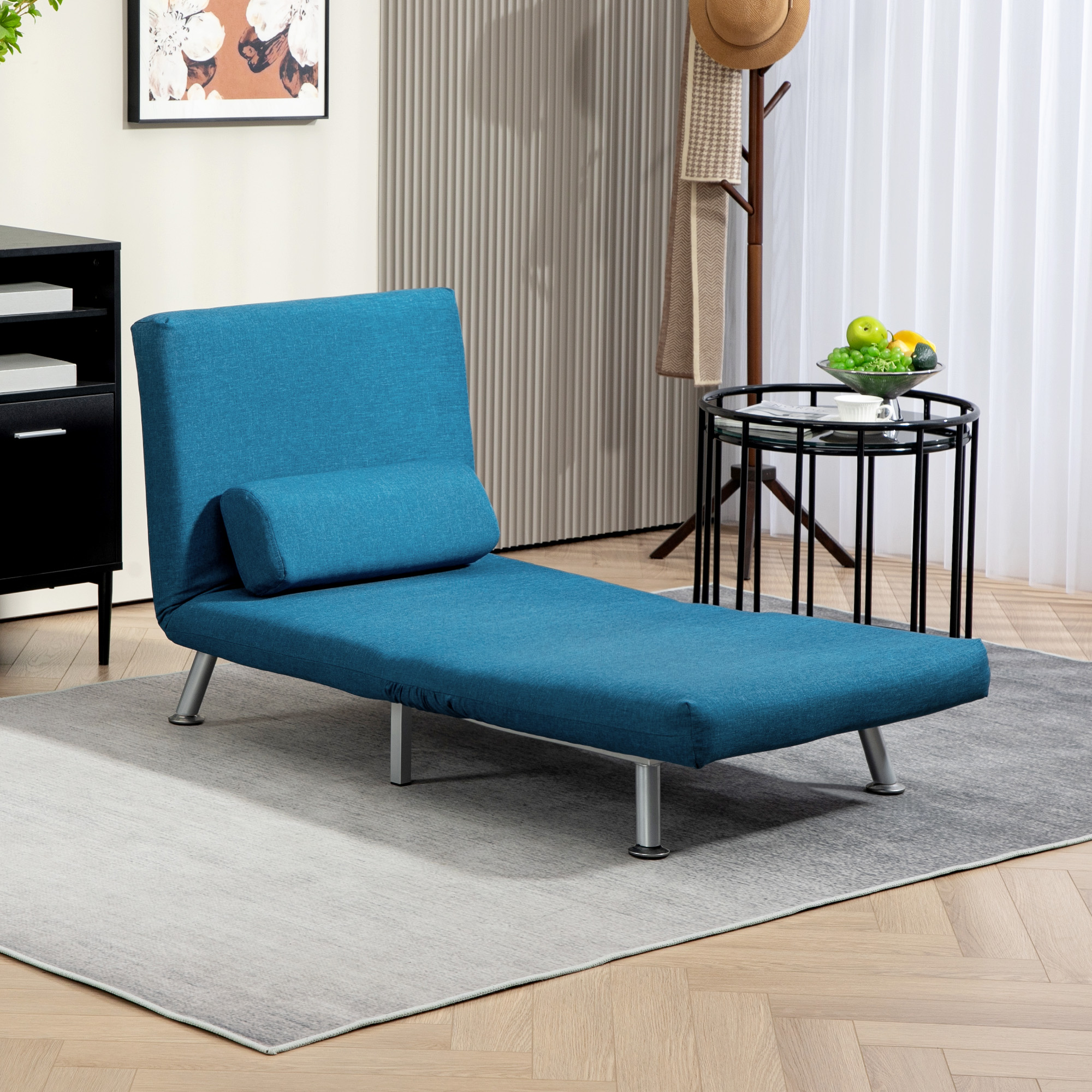 Single Linen-Look Sleeper Chair - Blue_voghion.com