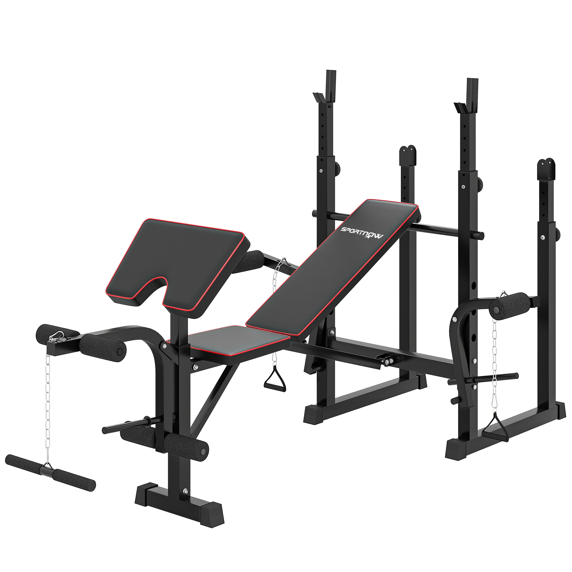 Weight Bench With Two Barbell Racks, Leg Curl Machine, Preacher Curl Bench, Black_voghion.com