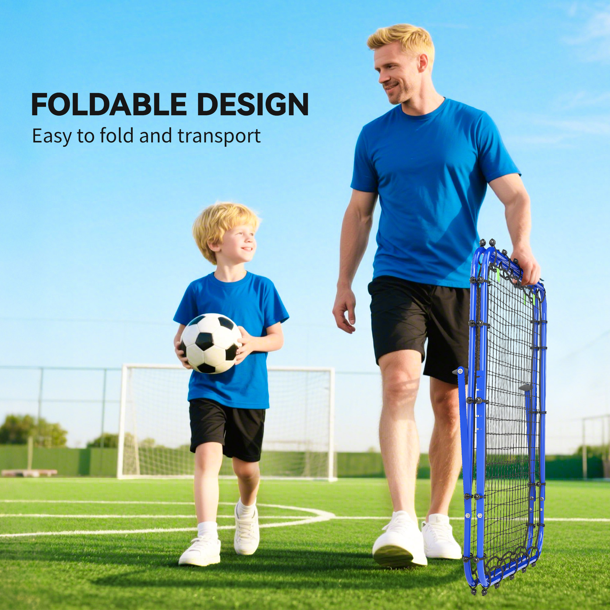 Double Sided Football Rebounder Net, Football Rebound Goal With Five Adjustable Angles, Blue_voghion.com