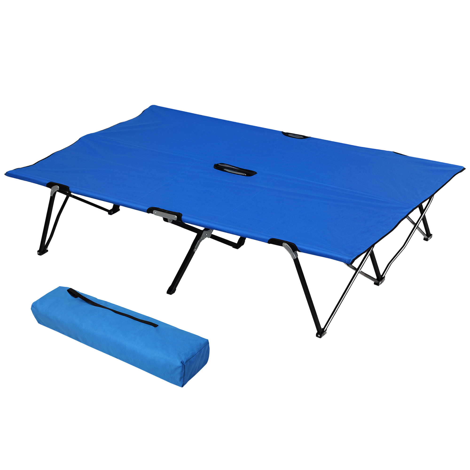 2 Person Folding Camping Cot for Adults, 50" Extra Wide Outdoor Portable Sleeping Cot with Carry Bag, Elevated Camping Bed, Beach Hiking, Blue