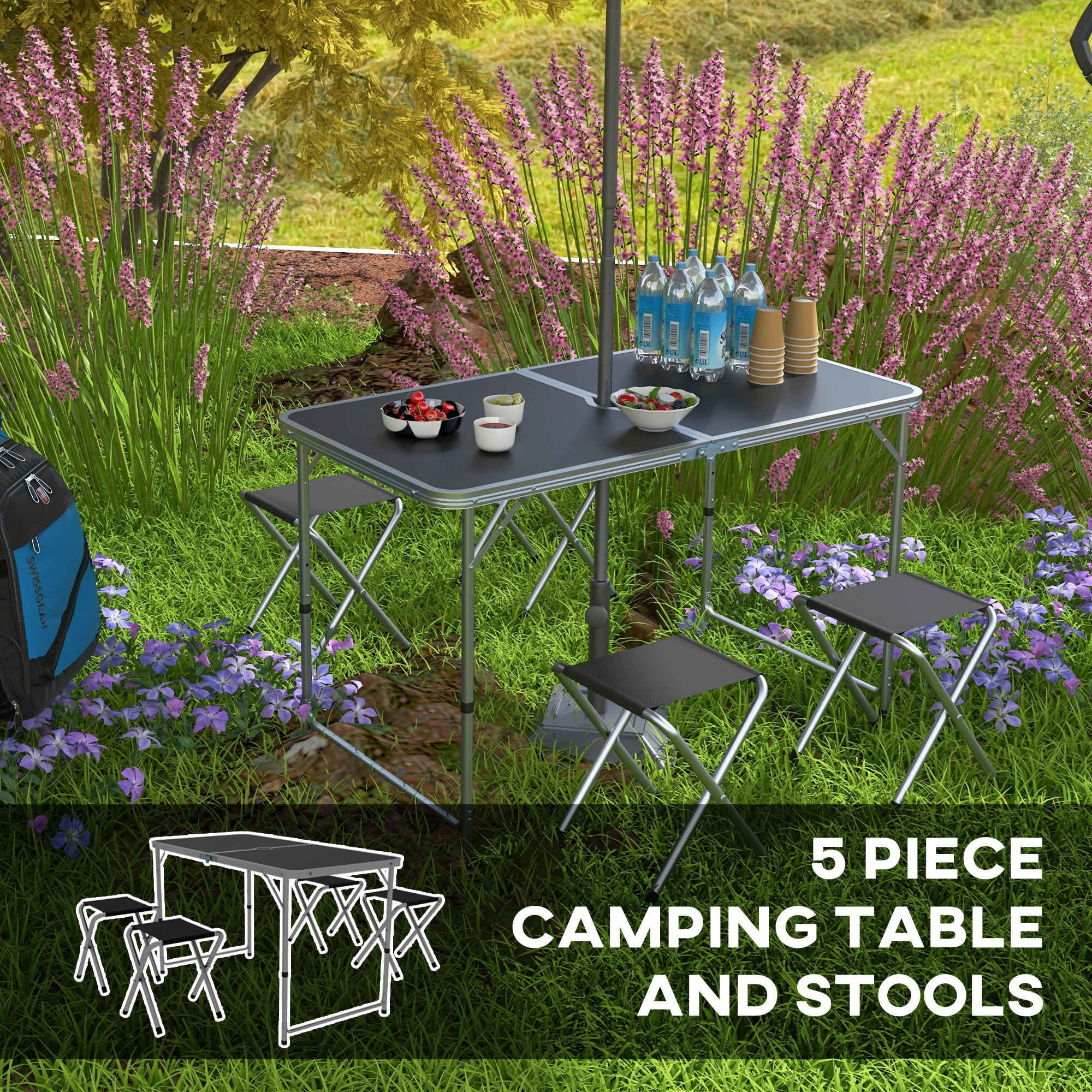 Four-Person Foldable Aluminium Picnic Set Camping Table With Four Chair_voghion.com