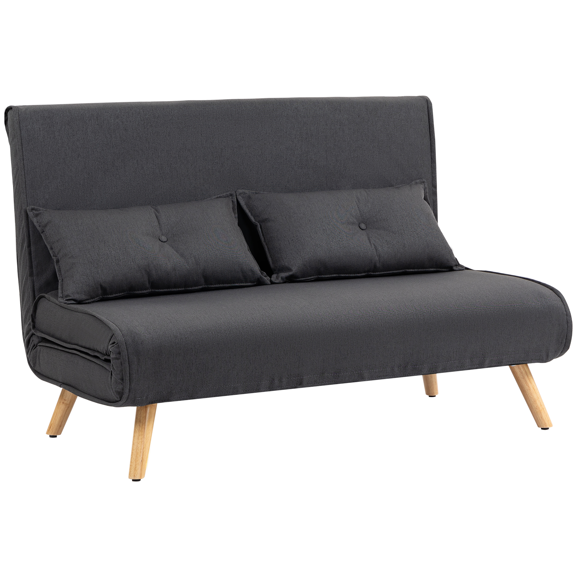Two-Seater Linen-Look Sofa Bed - Charcoal Grey_voghion.com