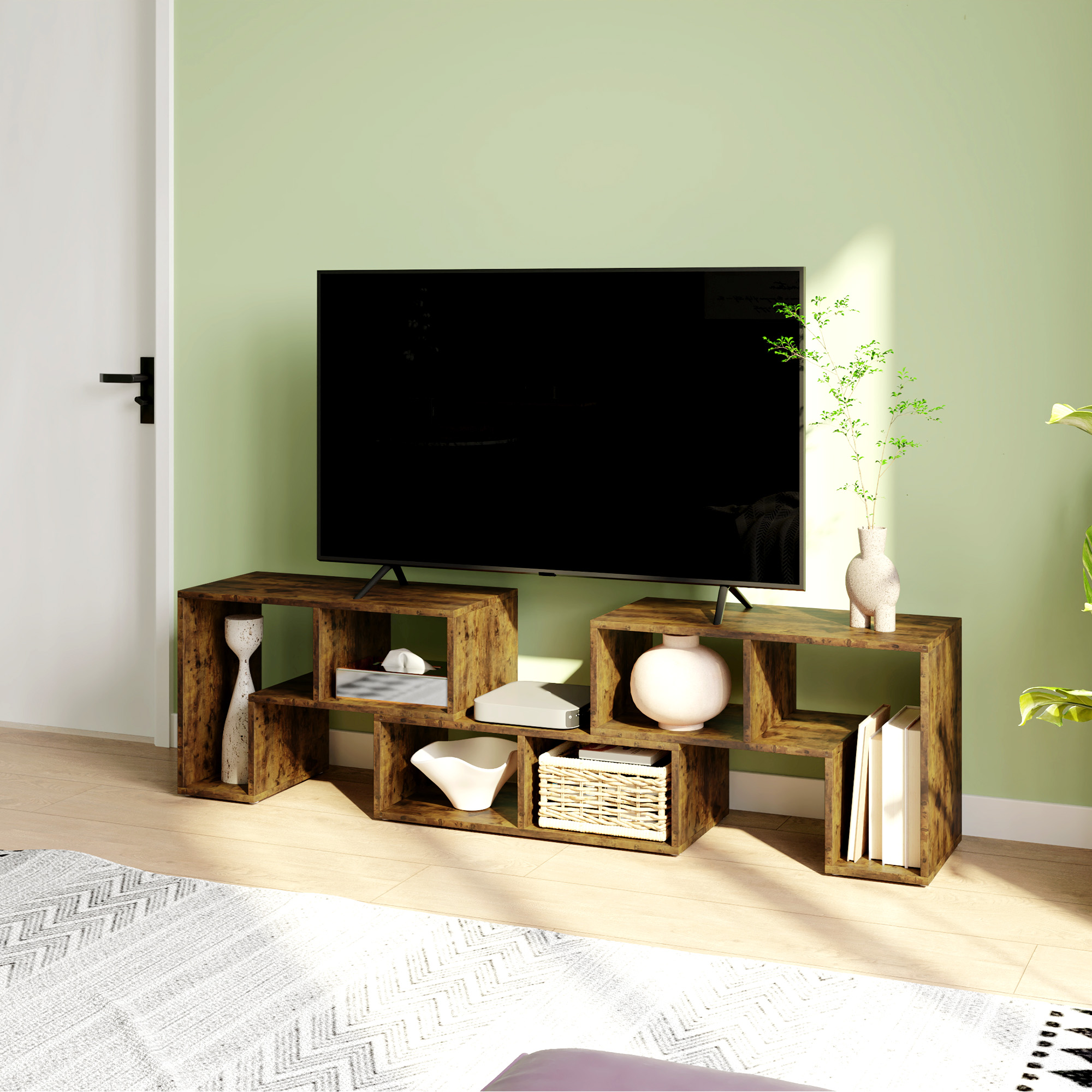 Three-Block Modular TV Stand - Rustic Brown_voghion.com