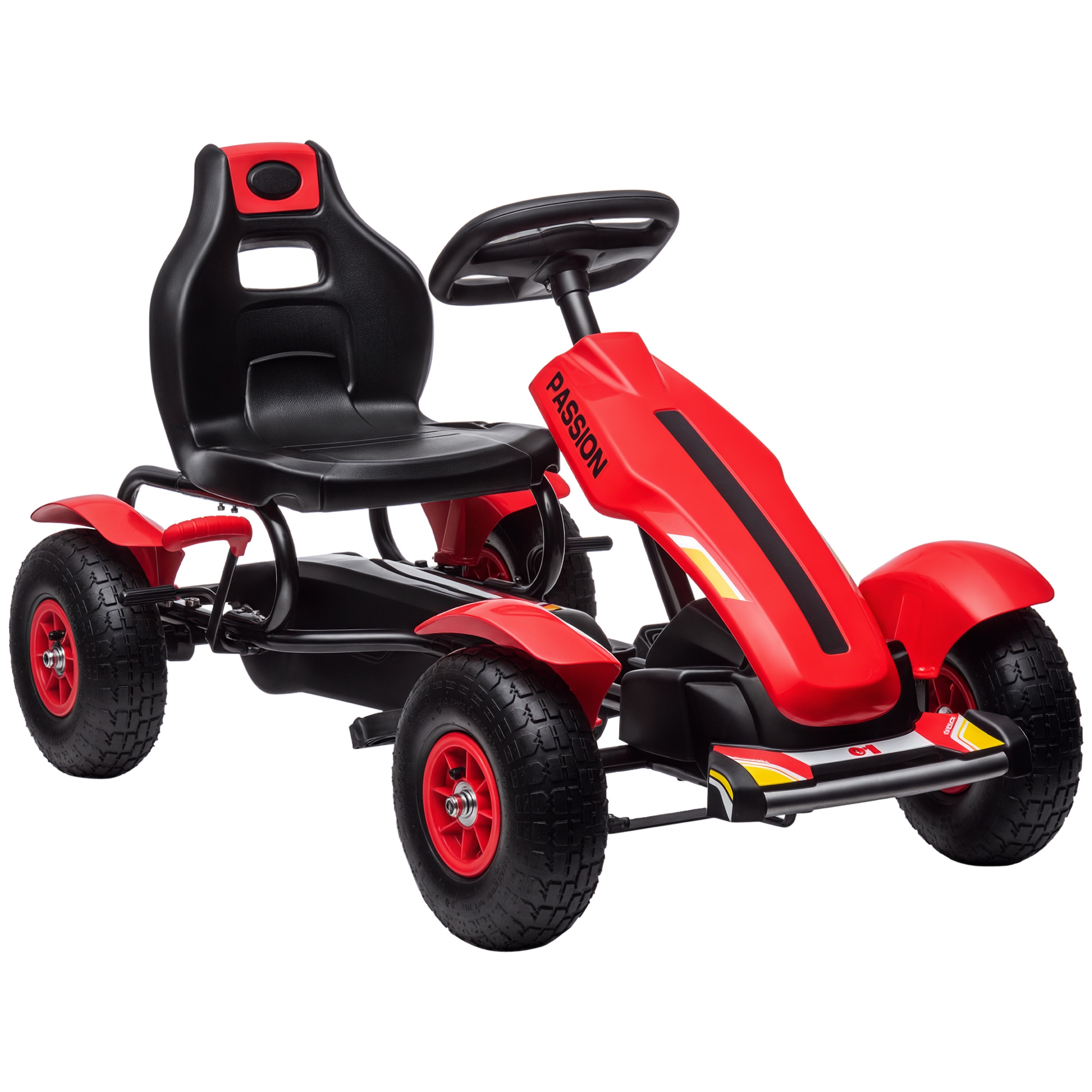 Kids Pedal Go Kart W/ Adjustable Seat, Rubber Wheels, Red