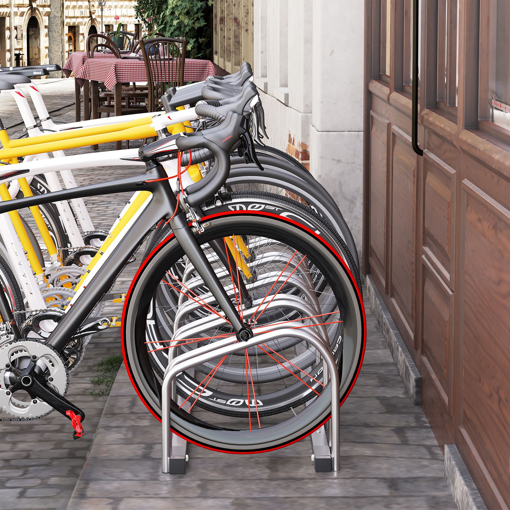 Aparcamiento Para 6 Bicicletas Soporte De Acero Para Aparcar Bicicletas En El Suelo O Pared 179x33x27 Cm Plata_ecoleips.com