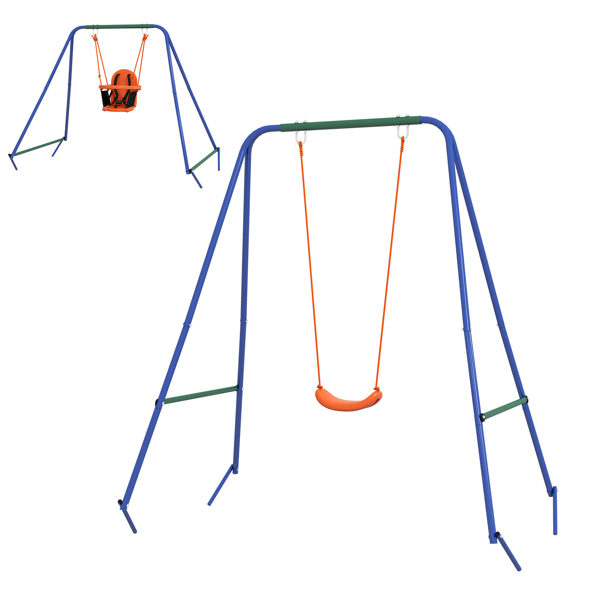 Columpio Para Niños Y Bebés Con 1 Silla Para Niños 1 Silla Para Bebés Y Cinturón De Seguridad 180x160x182 Cm Naranja_voghion.com