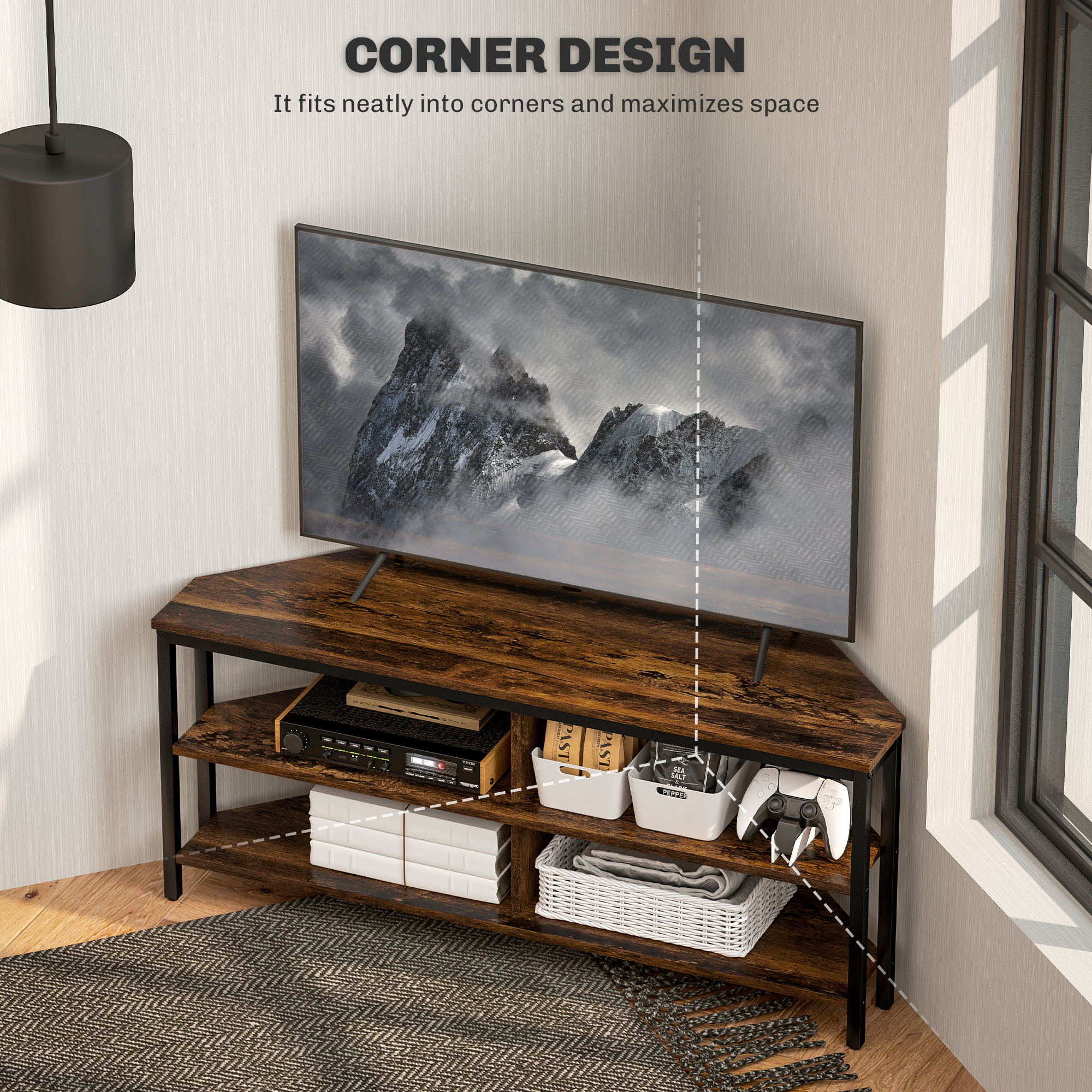 Industrial-Style Corner TV Unit - Black/Brown_voghion.com