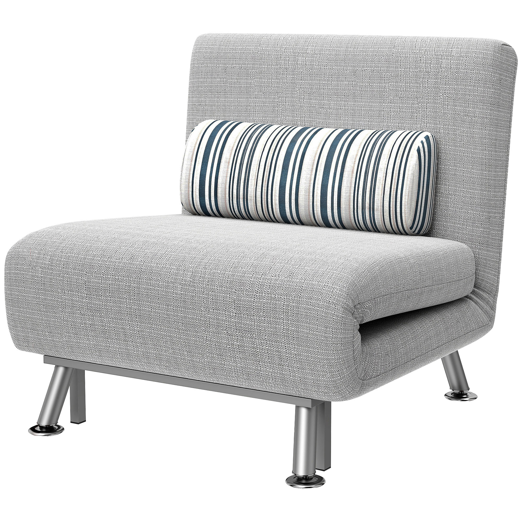 Single Sofa Bed, 1 Person Sleeper Foldable Lounge With Pillow, Grey_voghion.com