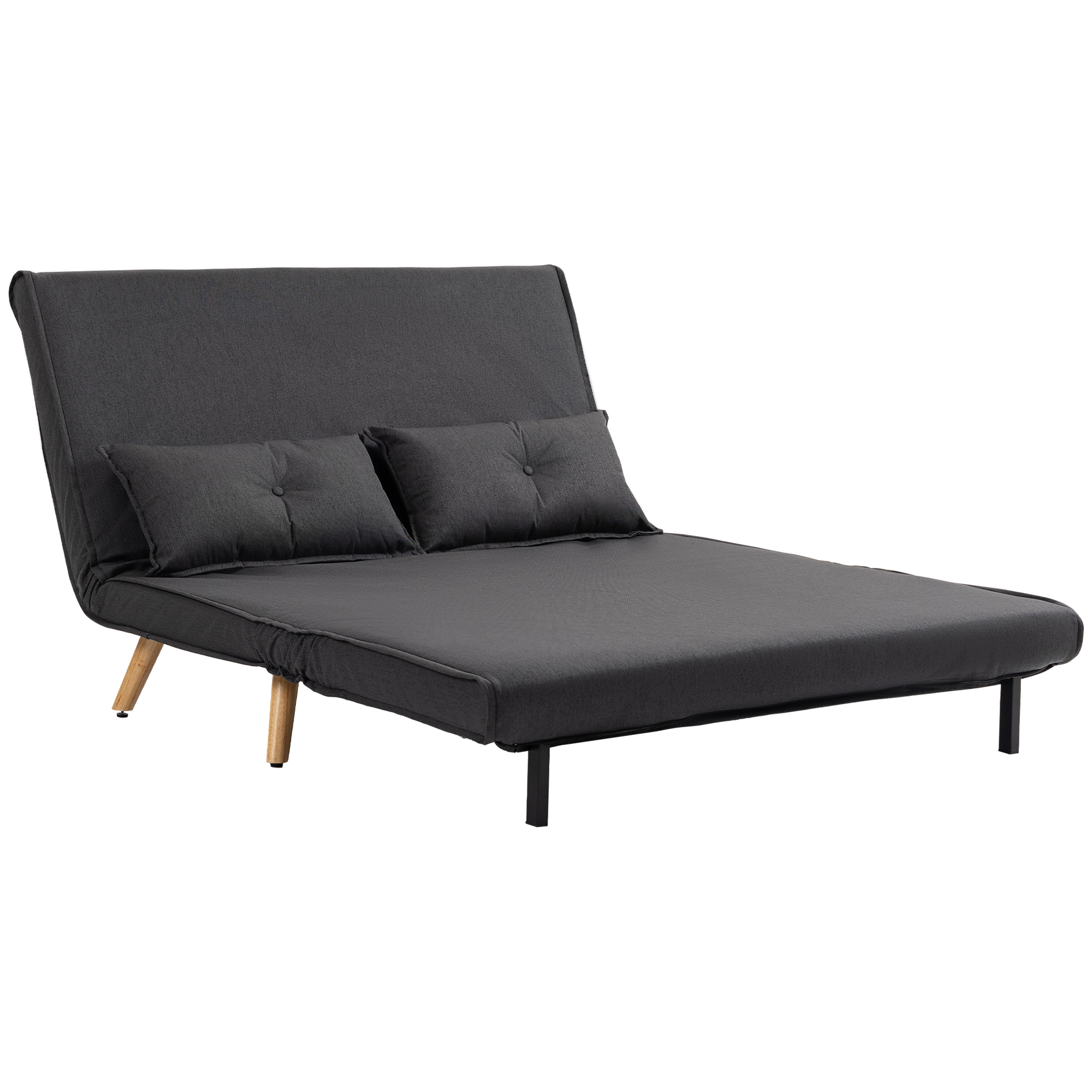 Two-Seater Linen-Look Sofa Bed - Charcoal Grey_voghion.com