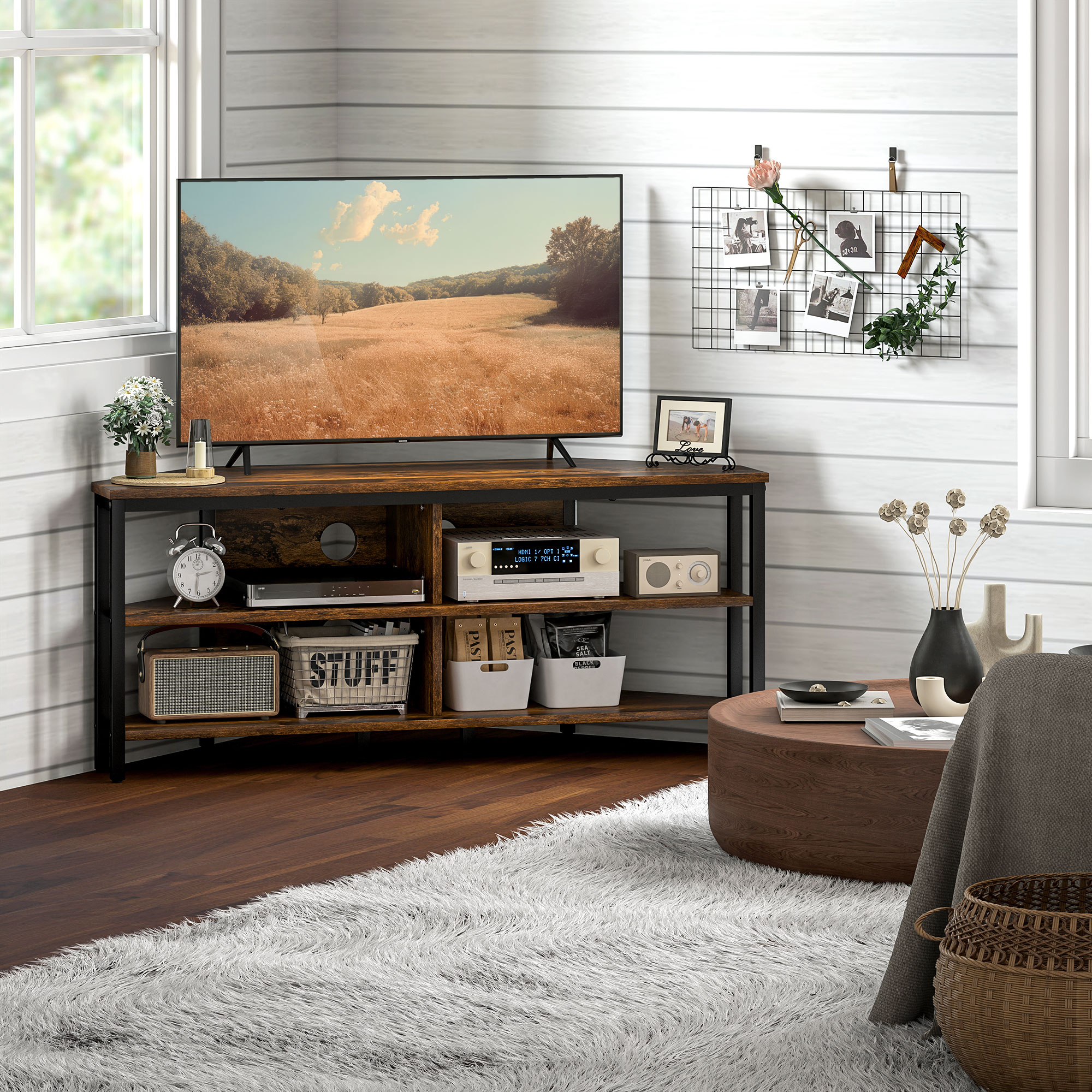 Industrial-Style Corner TV Unit - Black/Brown_voghion.com
