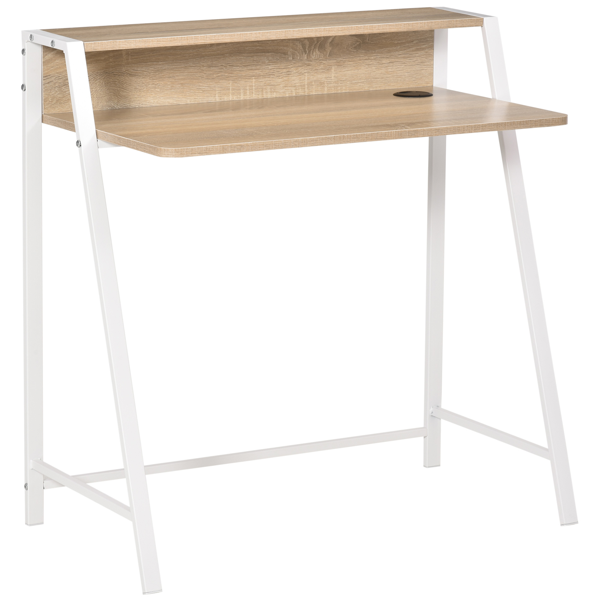 Escritorio Mesa De Ordenador 84x45x85cm Con Encimera De Madera Y Patas De Metal Estilo Moderno Para Oficina Roble_voghion.com