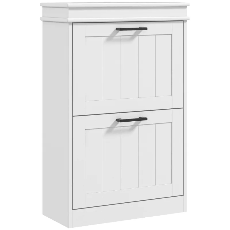 Modern Shoe Storage Cabinet with 2 Flip Drawers for 10 Pairs, Narrow Shoe Organizer for Entryway, Hallway, White