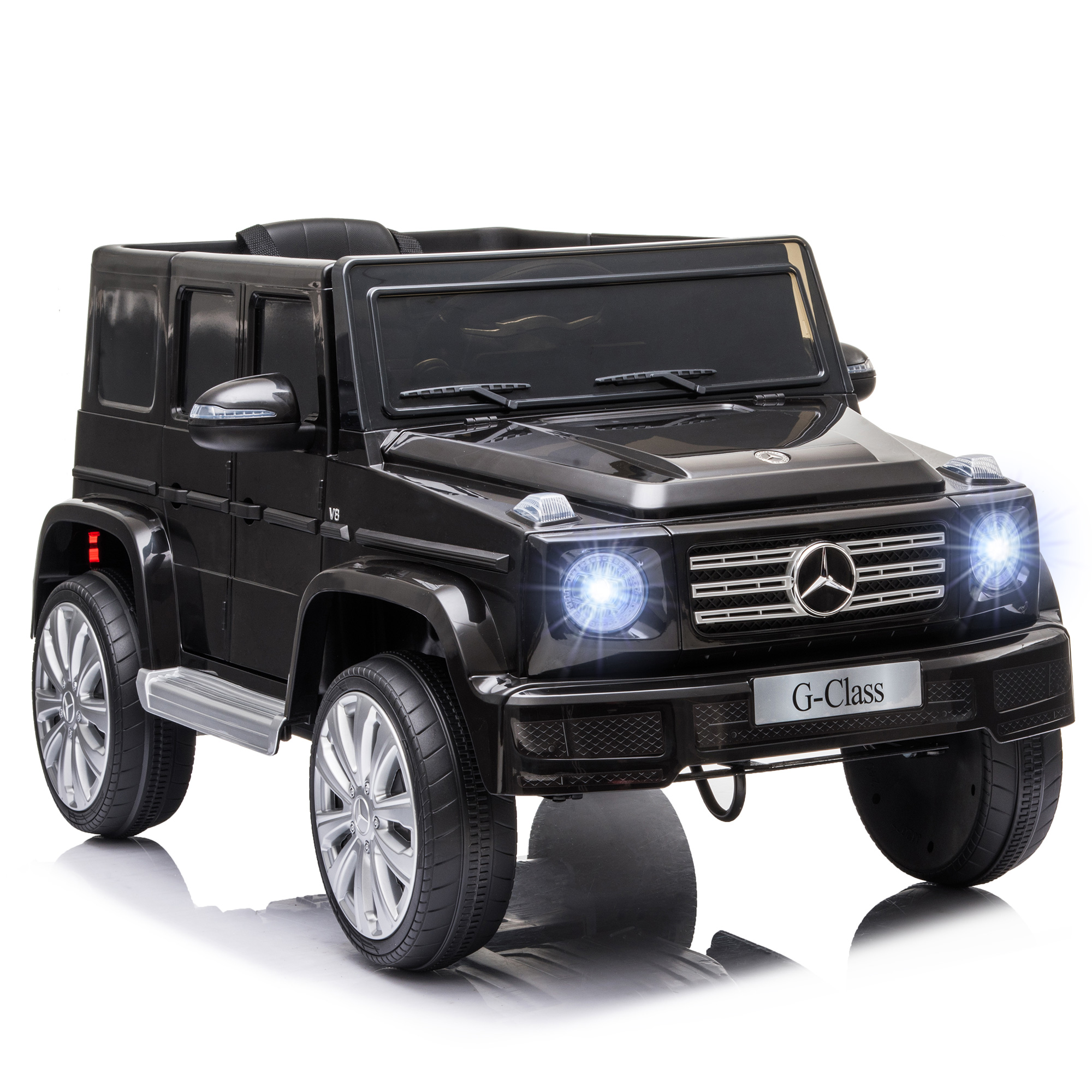 12V Mercedes Benz G500 Licensed Kids Electric Car with Remote Control, Headlights, Music, Suspension, Storage, Black