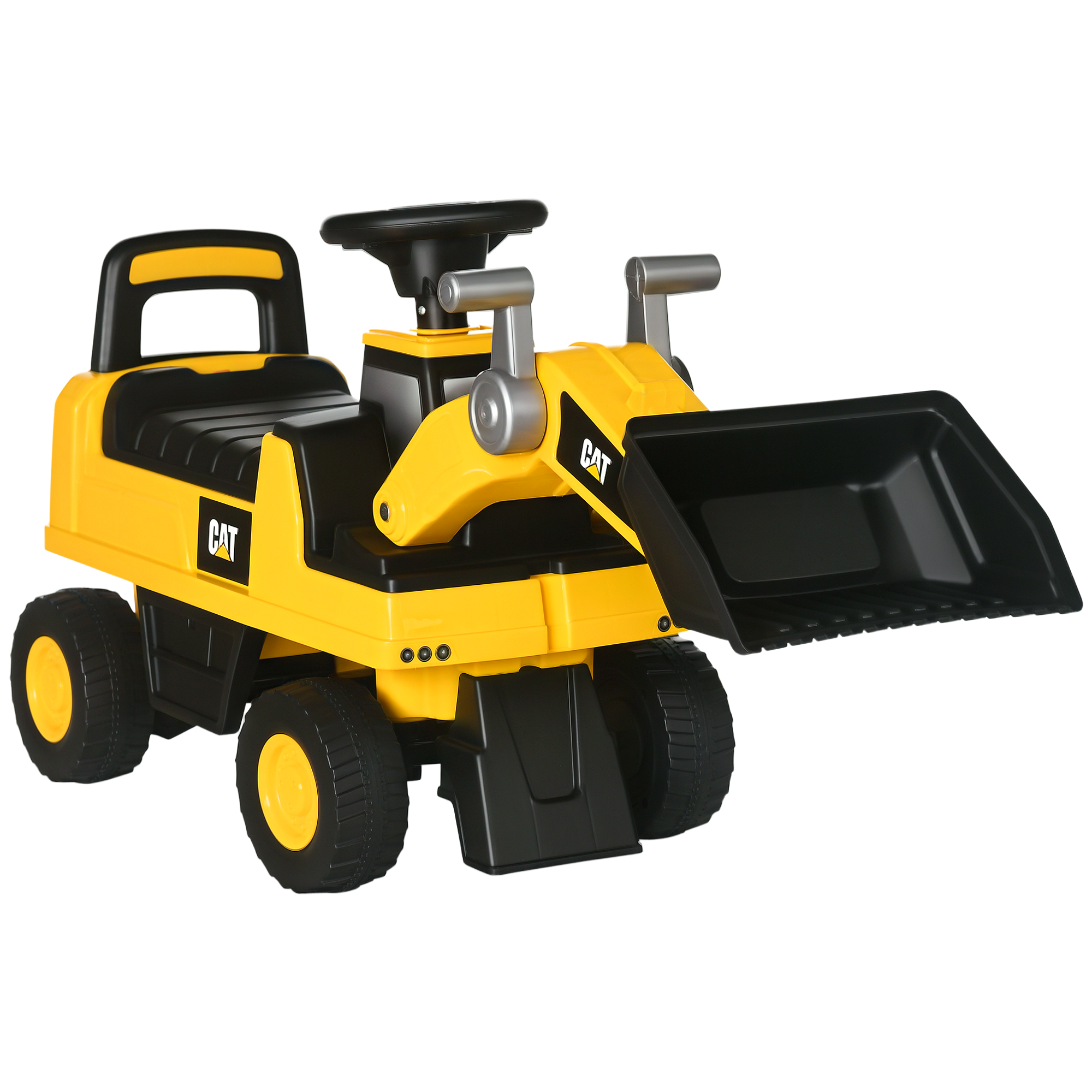 Caterpillar CAT Licensed Kids Ride on Excavator No Power Construction Vehicles with Manual Shovel, Horn, Hidden Storage