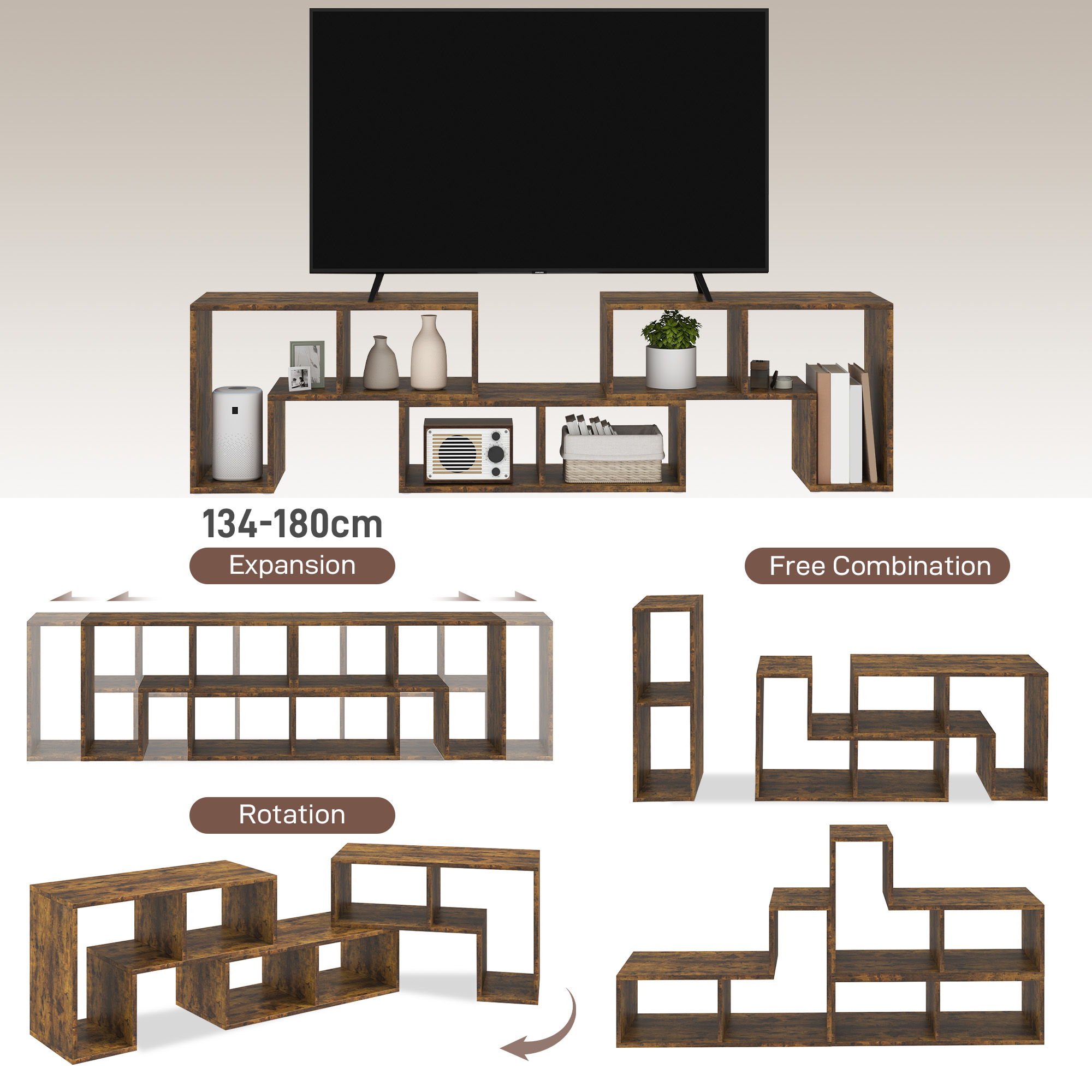 Three-Block Modular TV Stand - Rustic Brown_voghion.com