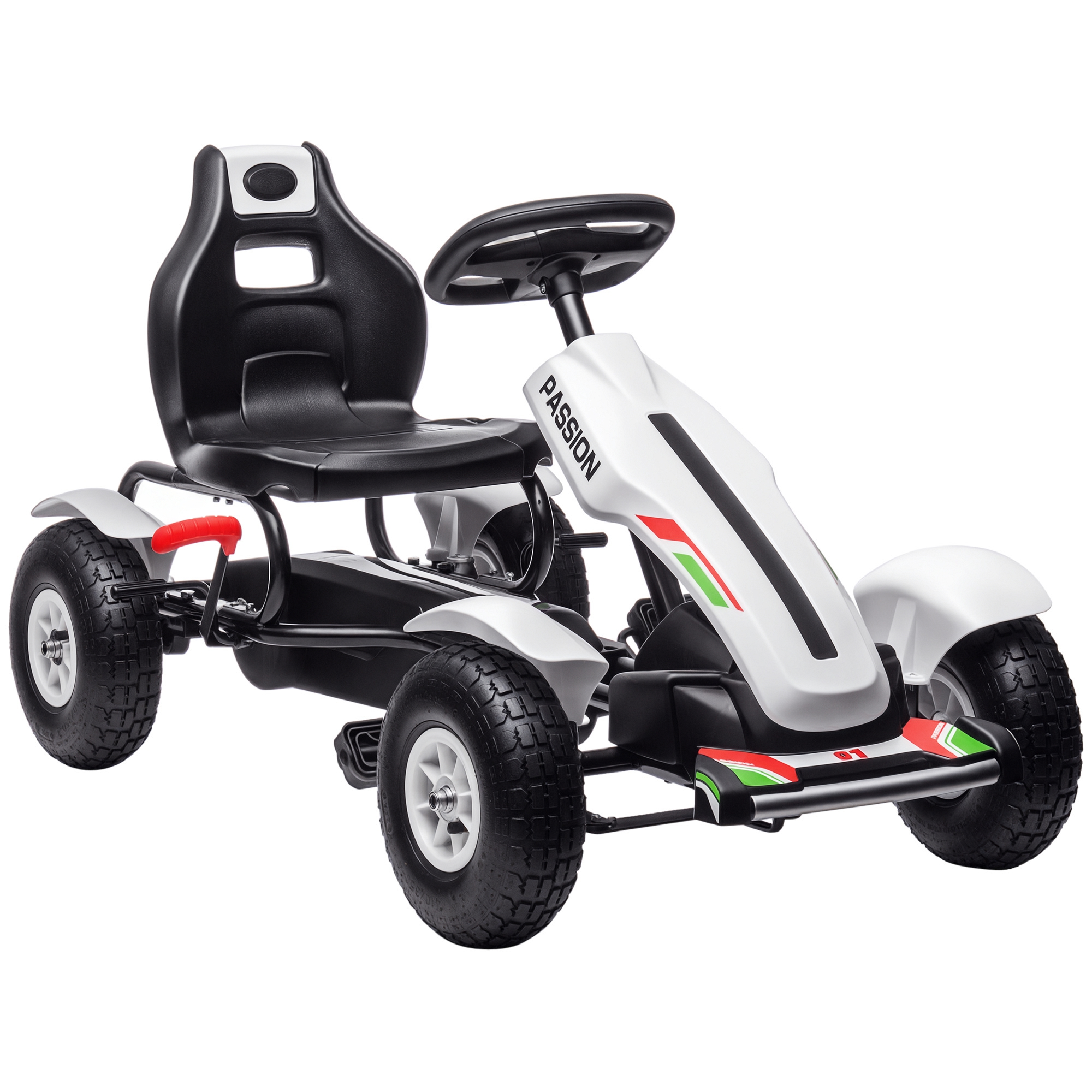  Kids Pedal Go Kart W/ Adjustable Seat, Rubber Wheels, White