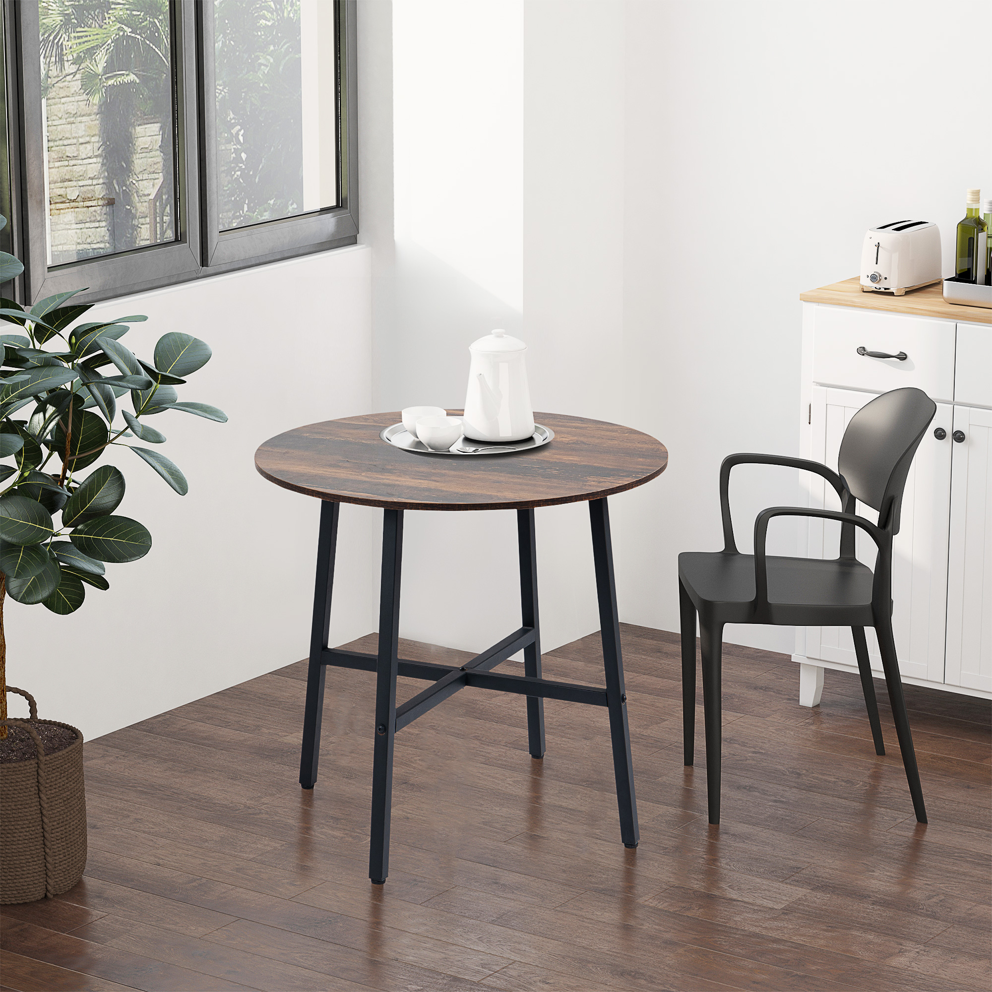 Table de salle à manger ronde pour 4 avec pieds en acier rustique_voghion.com