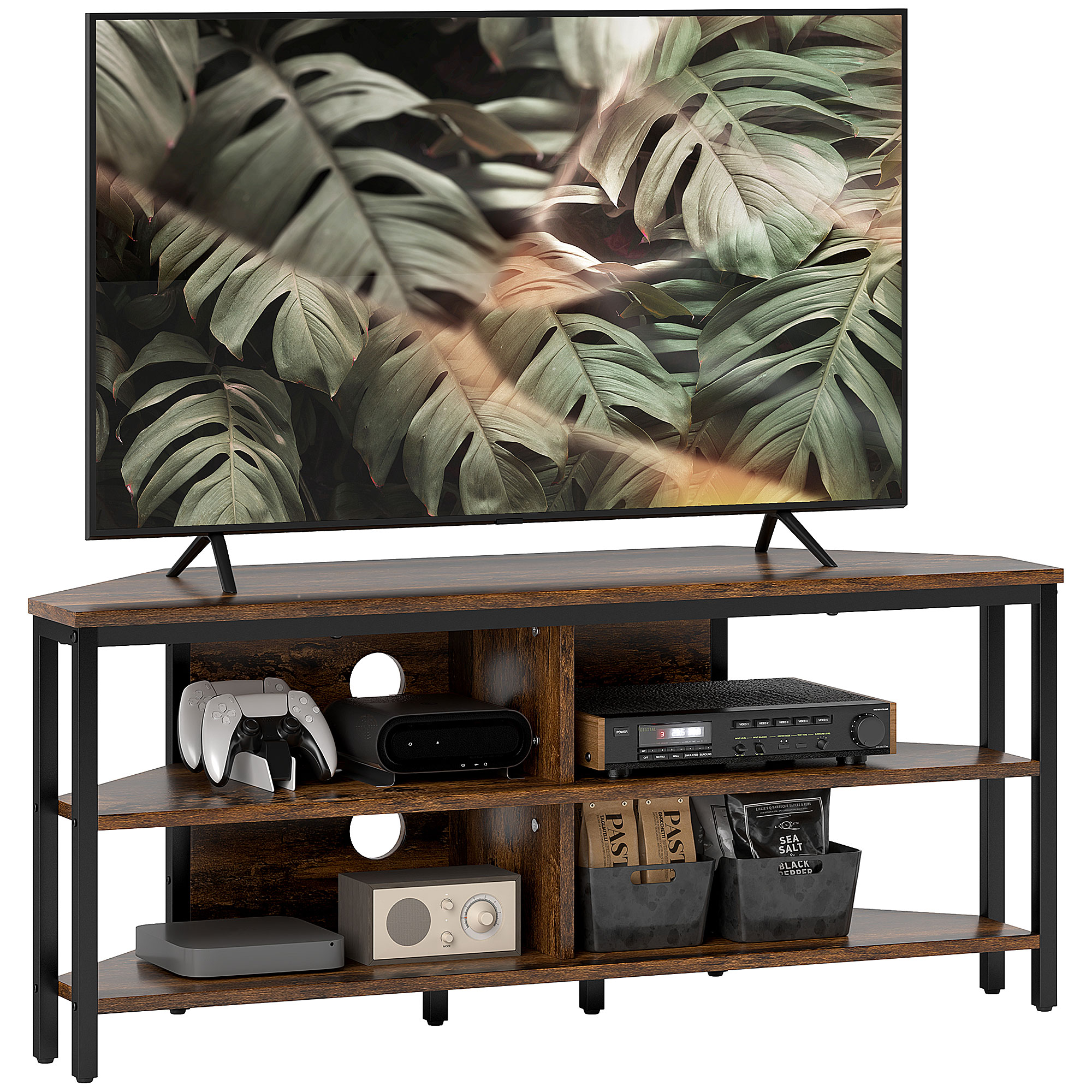 Industrial-Style Corner TV Unit - Black/Brown_voghion.com