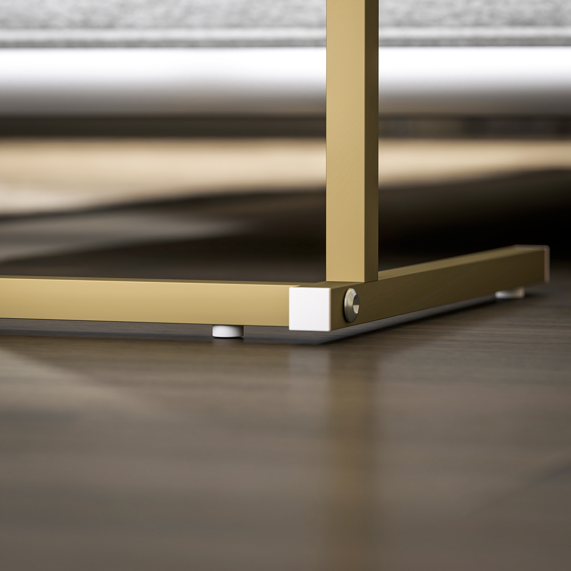 C-förmiger Tisch mit Ladestation, 2 Steckdosen + 2 USB-Anschlüsse + USB-C, Marmoroptik, Organizer-Fächer_voghion.com