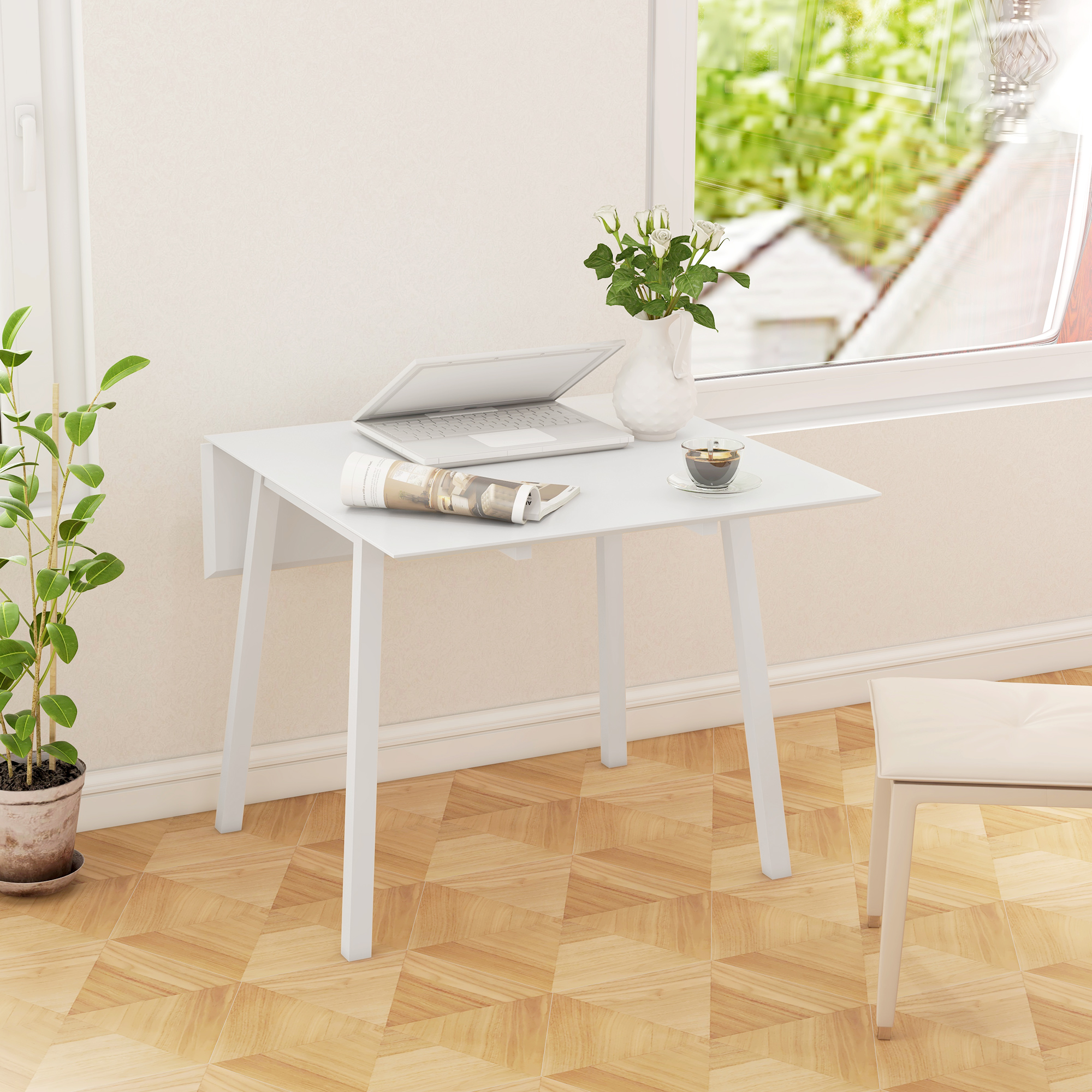 Klappbarer Esstisch/Küchentisch, 2 klappbare Tischplatten, 110 x 86 x 75 cm, Weiß_voghion.com