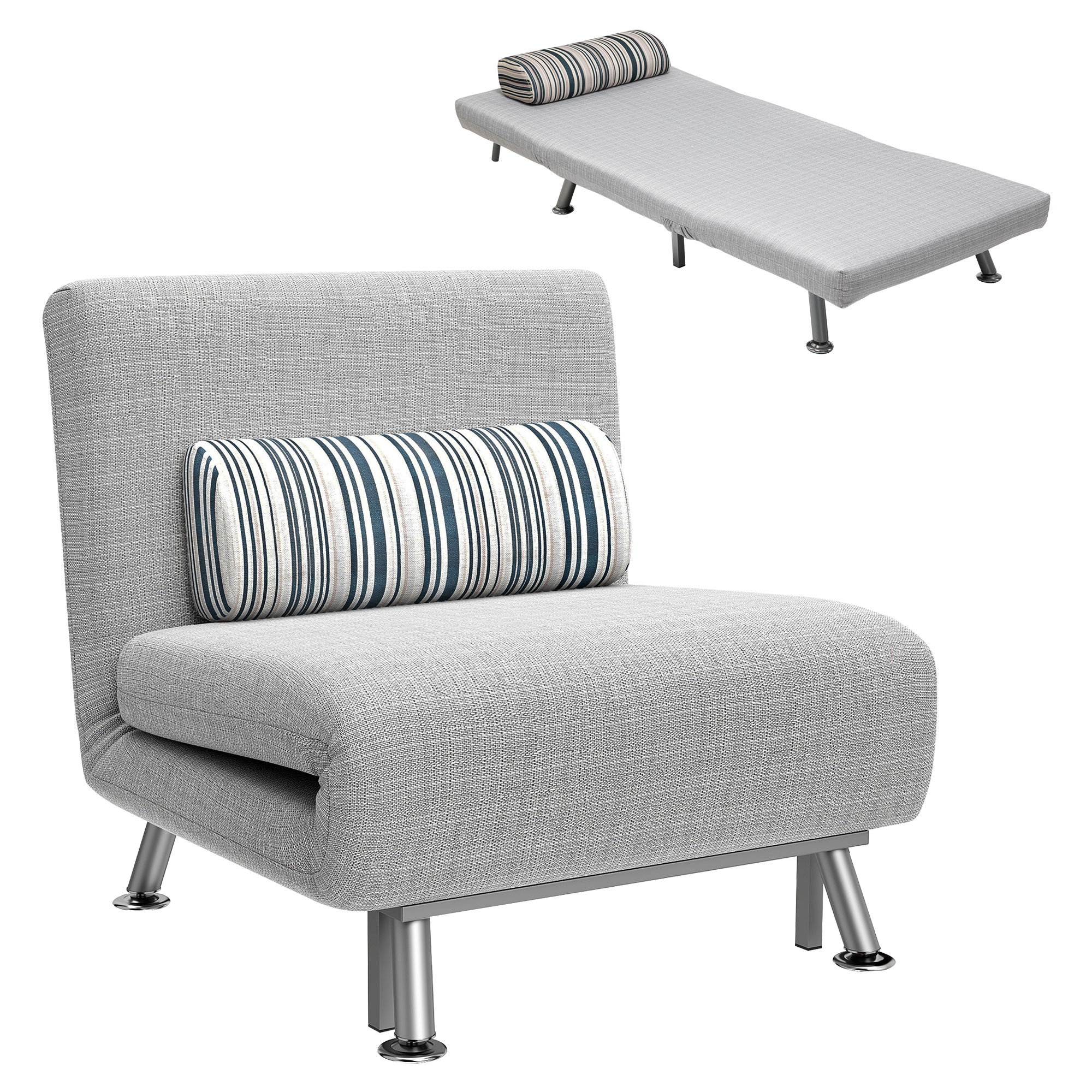 Single Sofa Bed, 1 Person Sleeper Foldable Lounge With Pillow, Grey_voghion.com