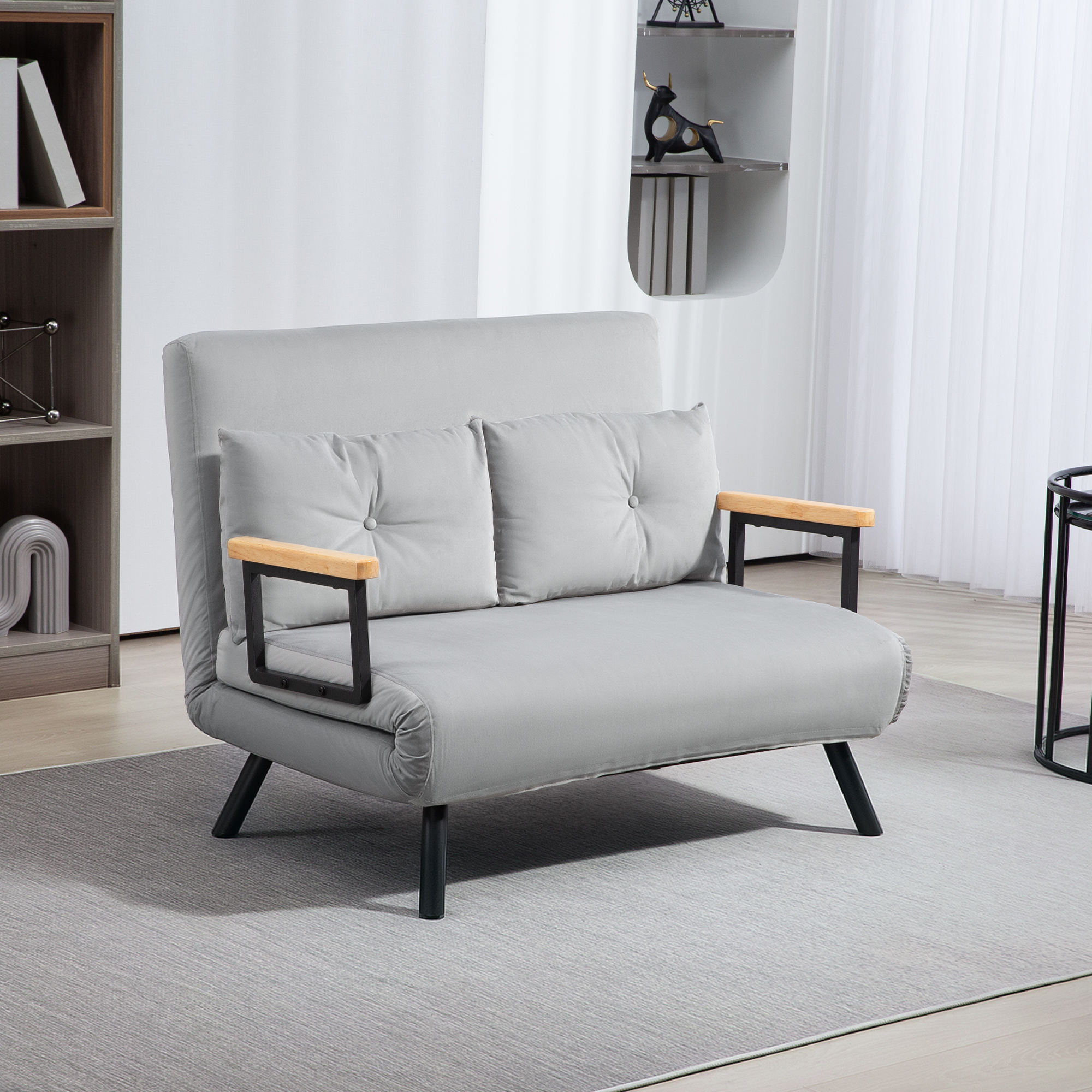 Canapé-lit double 4 en 1 aspect velours, avec oreillers - Gris clair_voghion.com