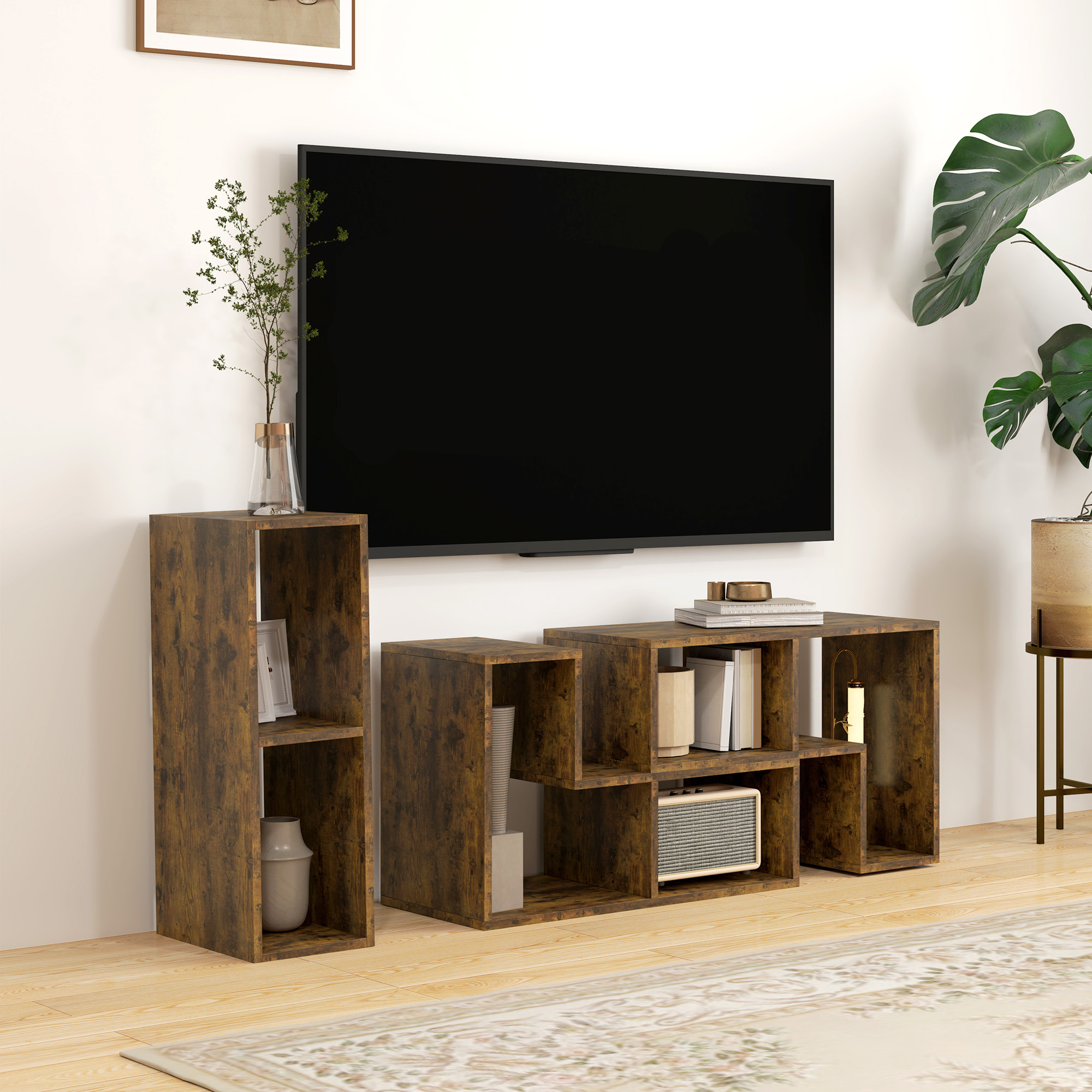 Three-Block Modular TV Stand - Rustic Brown_voghion.com