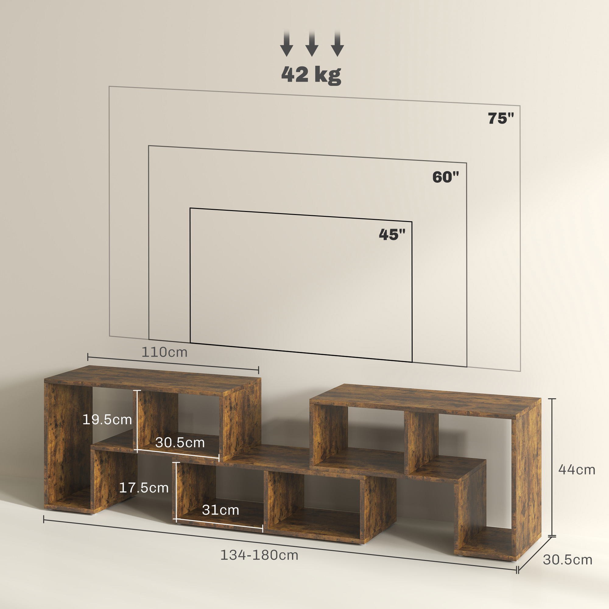 Three-Block Modular TV Stand - Rustic Brown_voghion.com