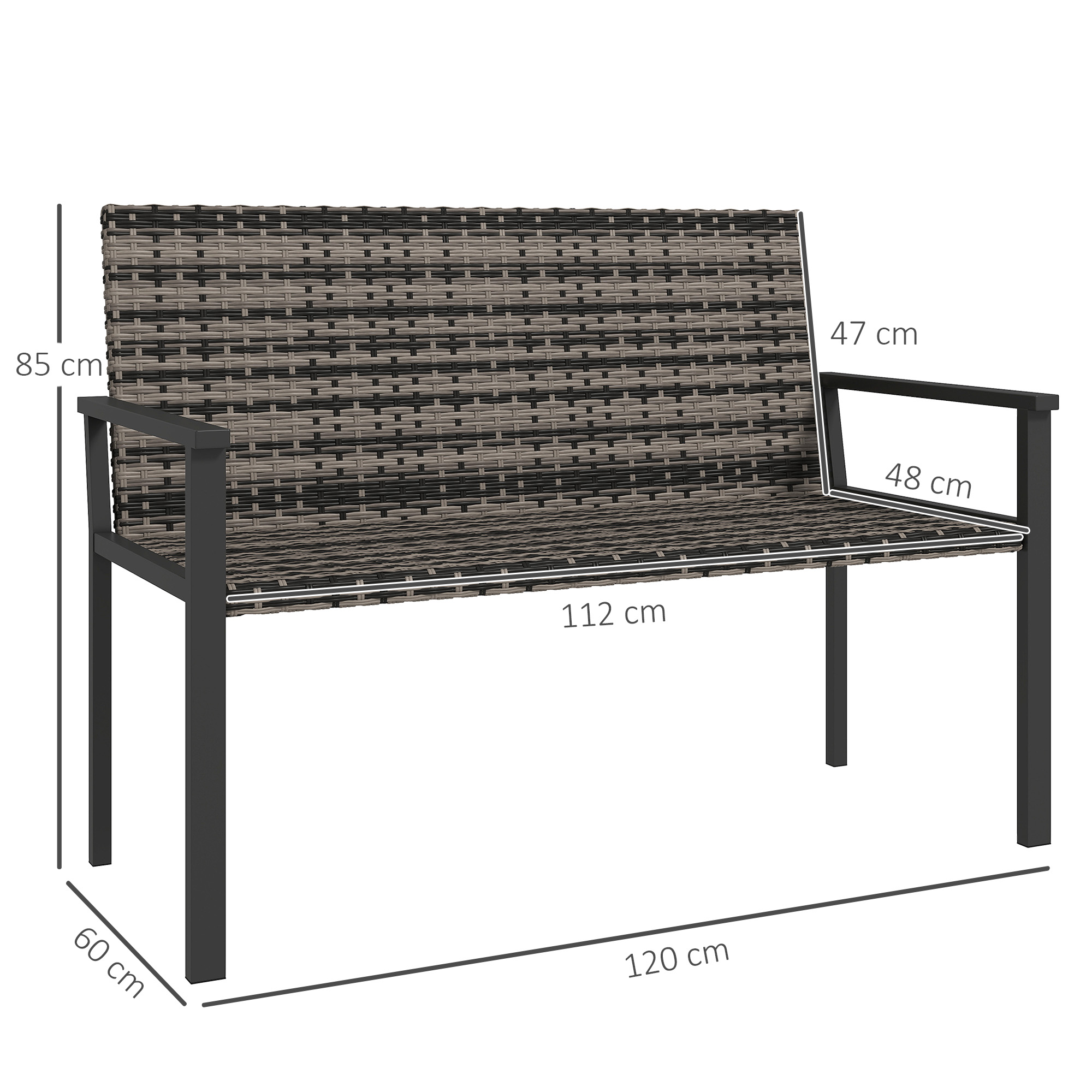 Two-Seater Rattan Bench - Mixed Grey_voghion.com