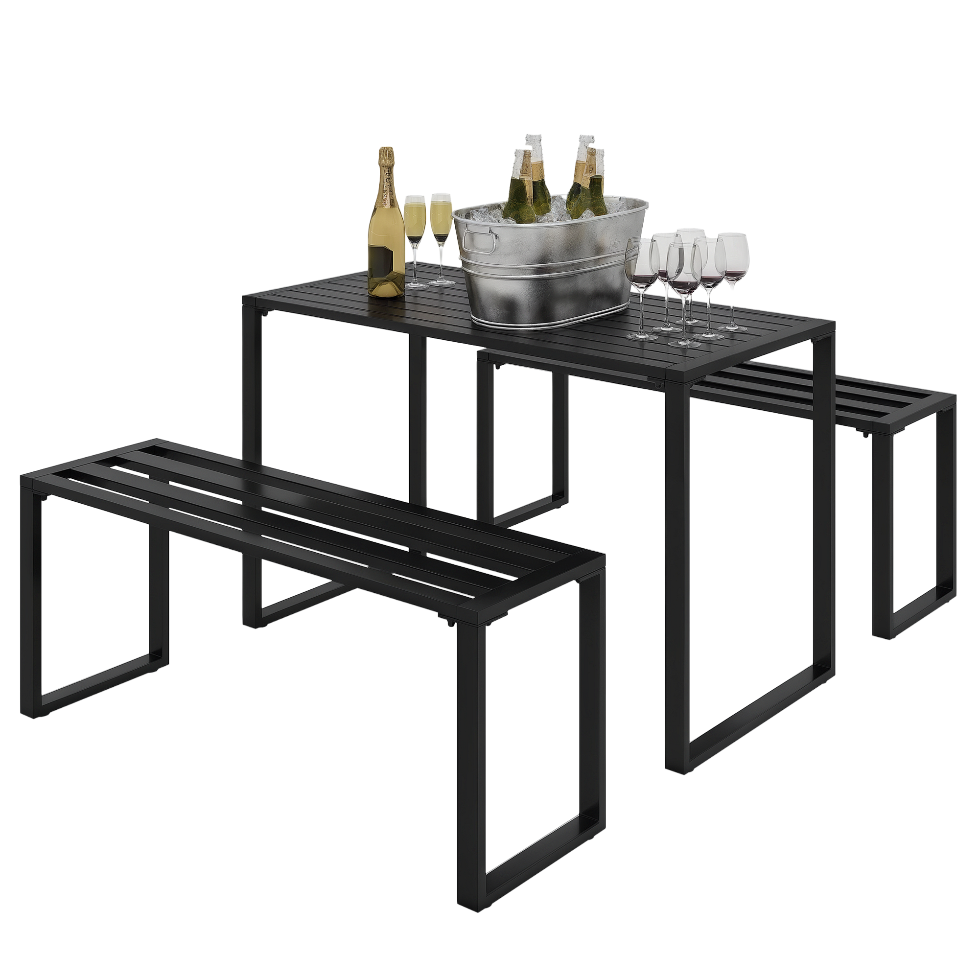 metal garden picnic set table benches