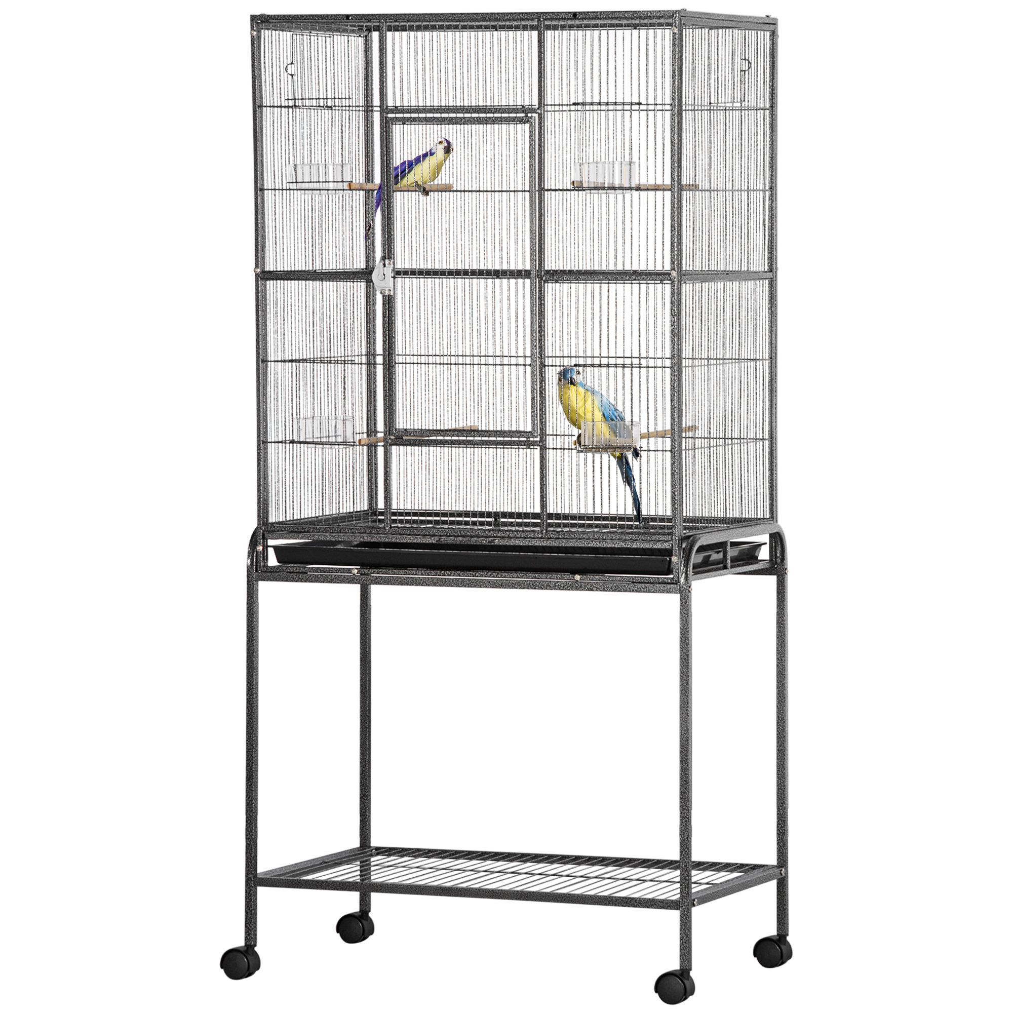 Bird Cage With Wheels Metal Aviary With Perches And Feeders Grey_voghion.com