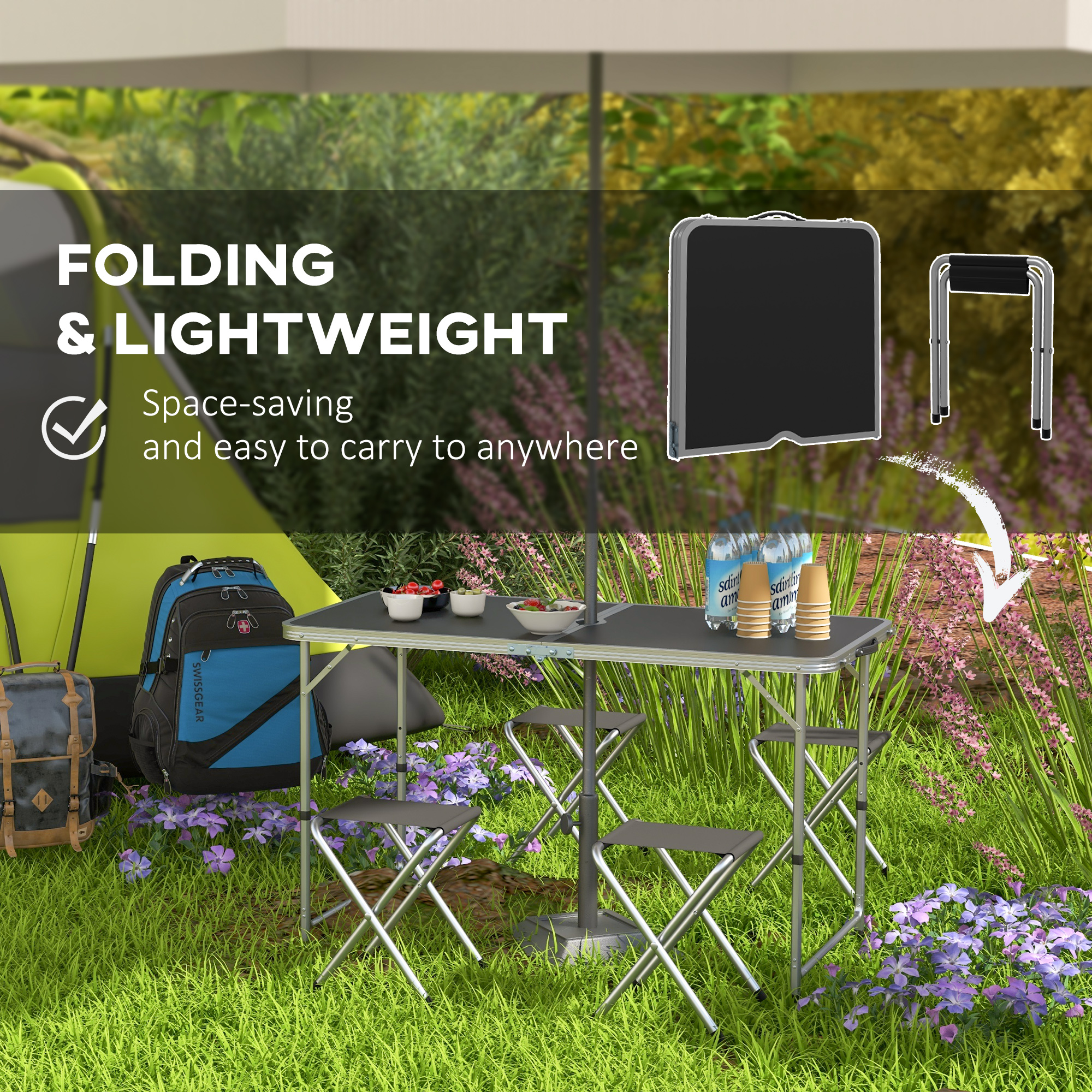 Four-Person Foldable Aluminium Picnic Set Camping Table With Four Chair_voghion.com