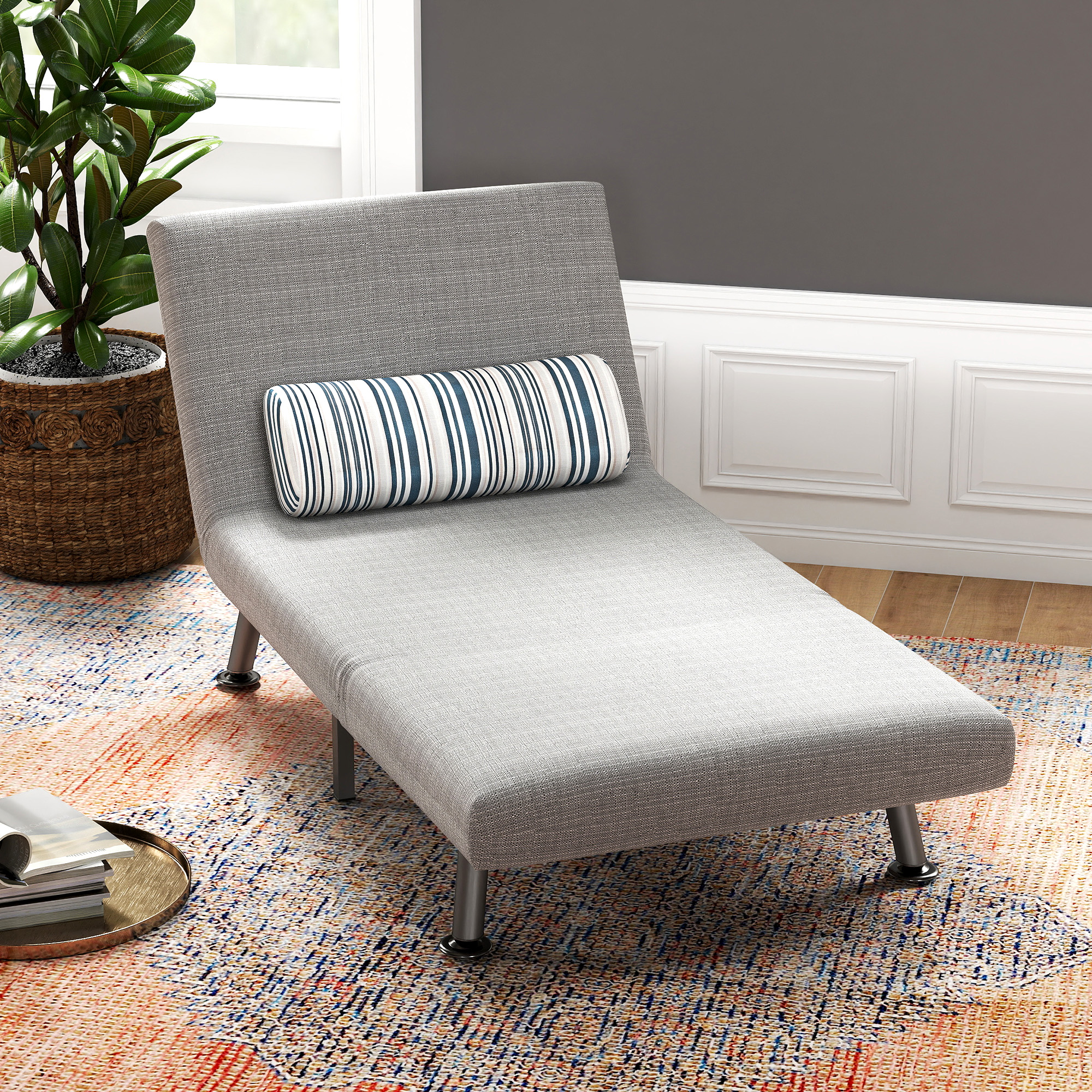 Single Sofa Bed, 1 Person Sleeper Foldable Lounge With Pillow, Grey_voghion.com