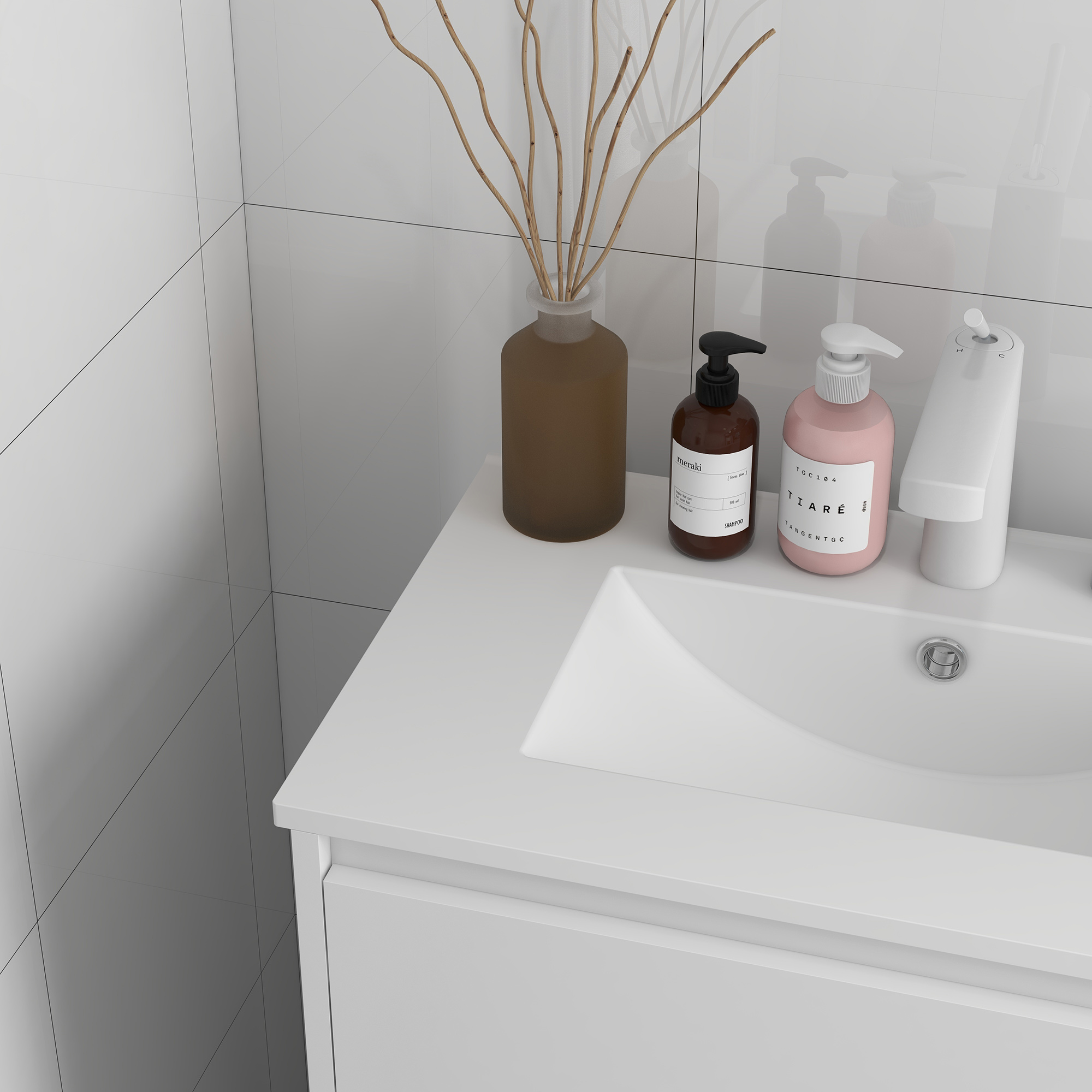 Bathroom Vanity Cabinet With Ceramic Basin And 2 Drawers White_voghion.com