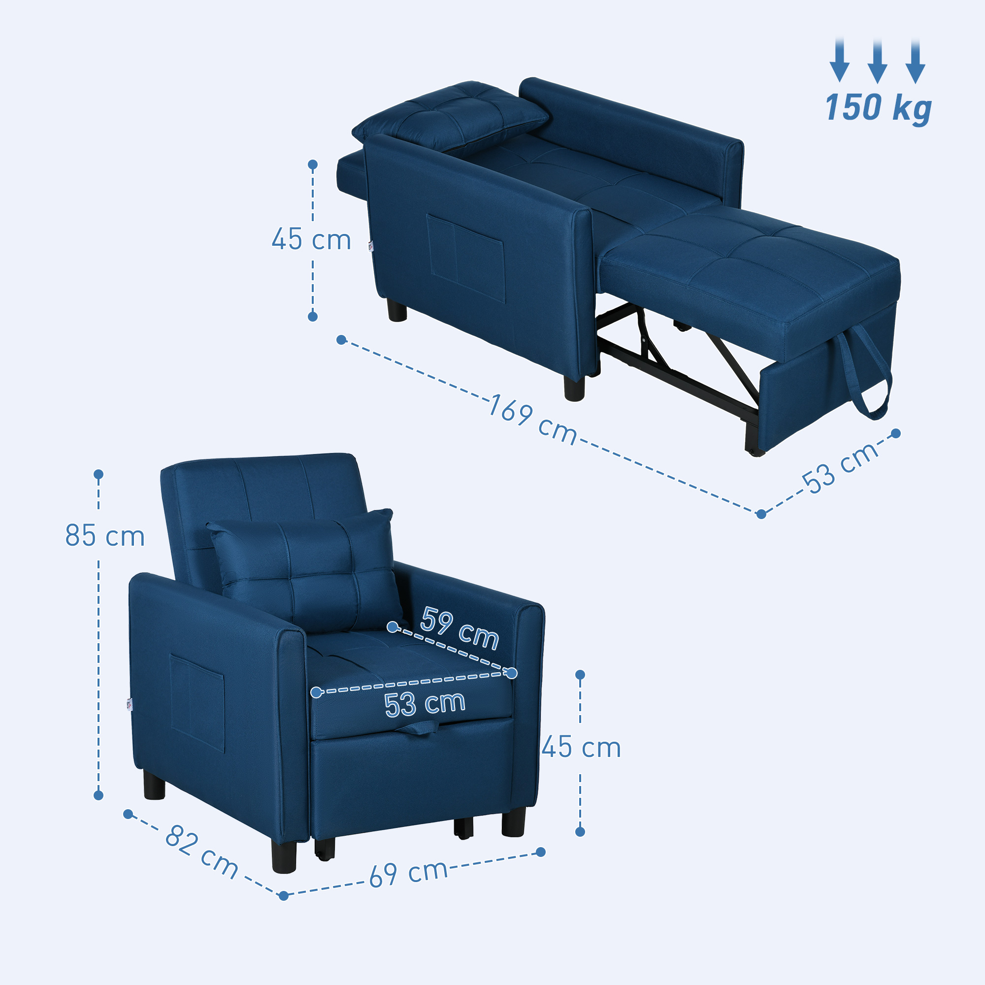 Linen-Look Single Chair Bed - Blue_voghion.com