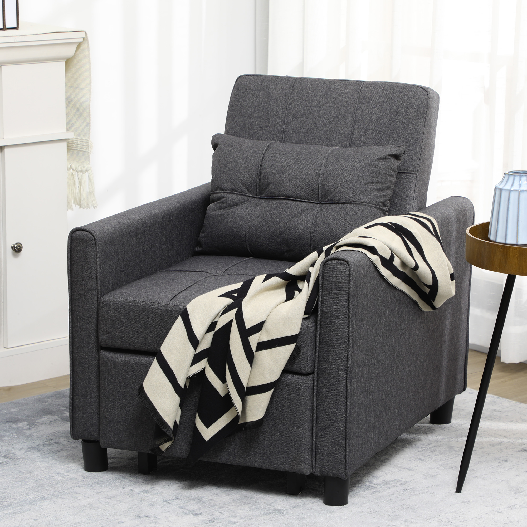 Linen-Look Single Chair Bed - Grey_voghion.com