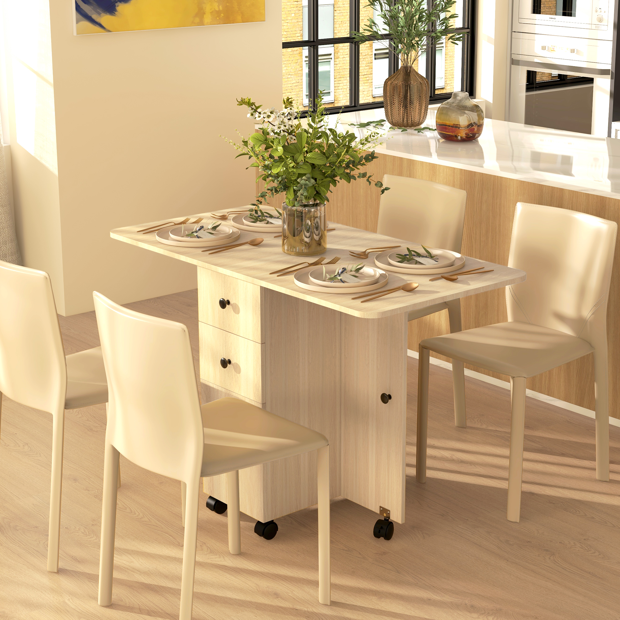 Table de salle à manger pliante avec roulettes et rabats_voghion.com
