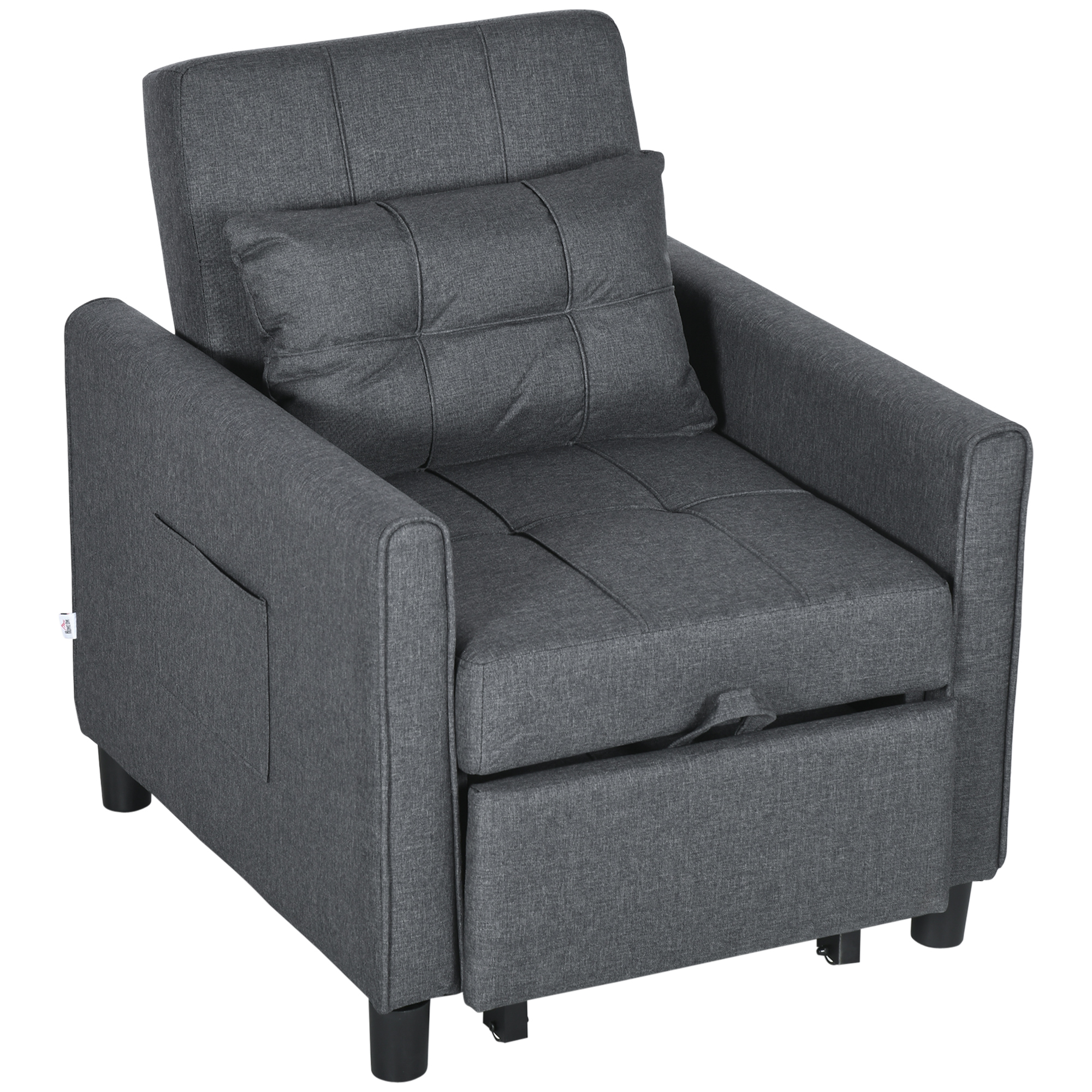 Linen-Look Single Chair Bed - Grey_voghion.com