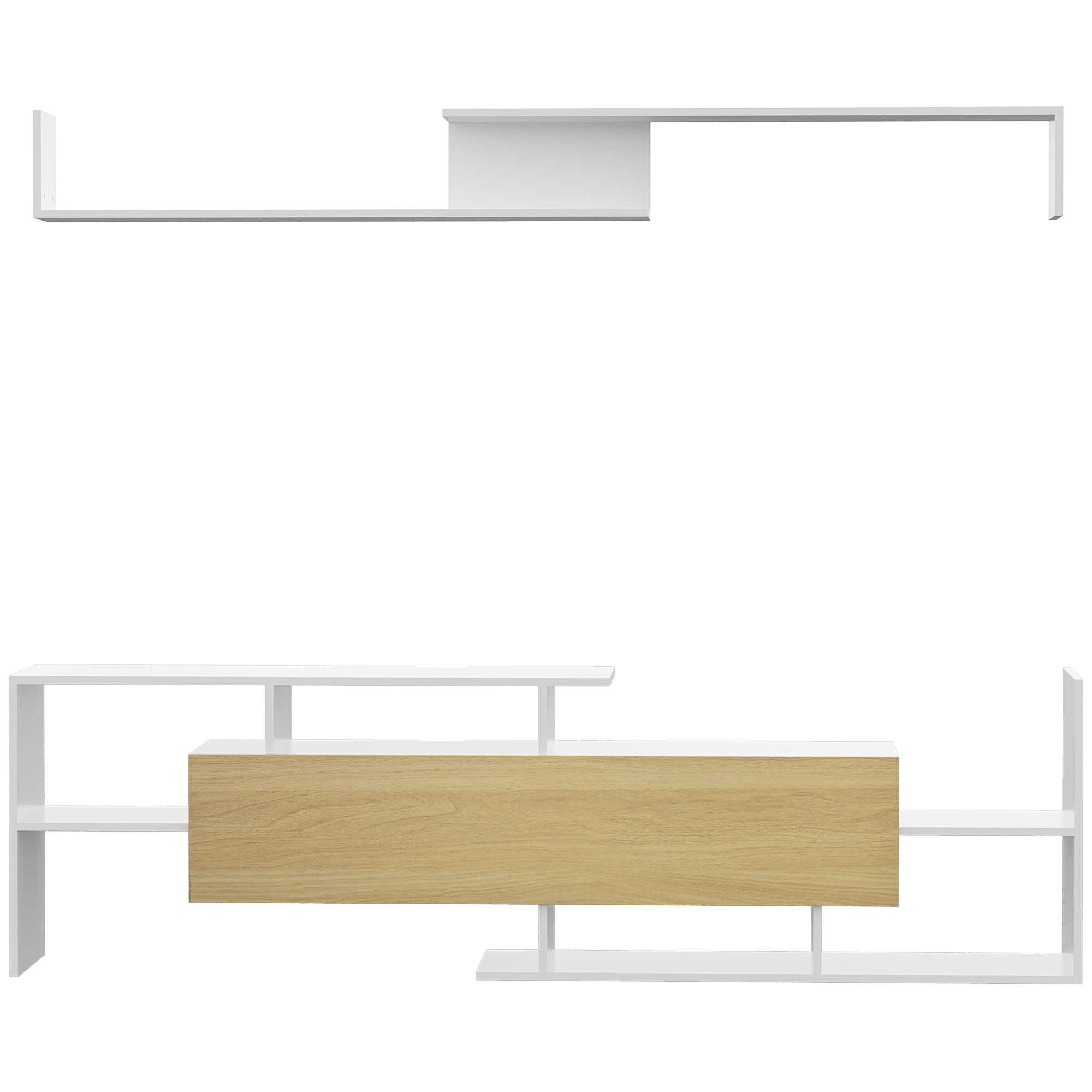 Modern Tv Entertainment Unit With Wall Shelf In White And Natural_voghion.com