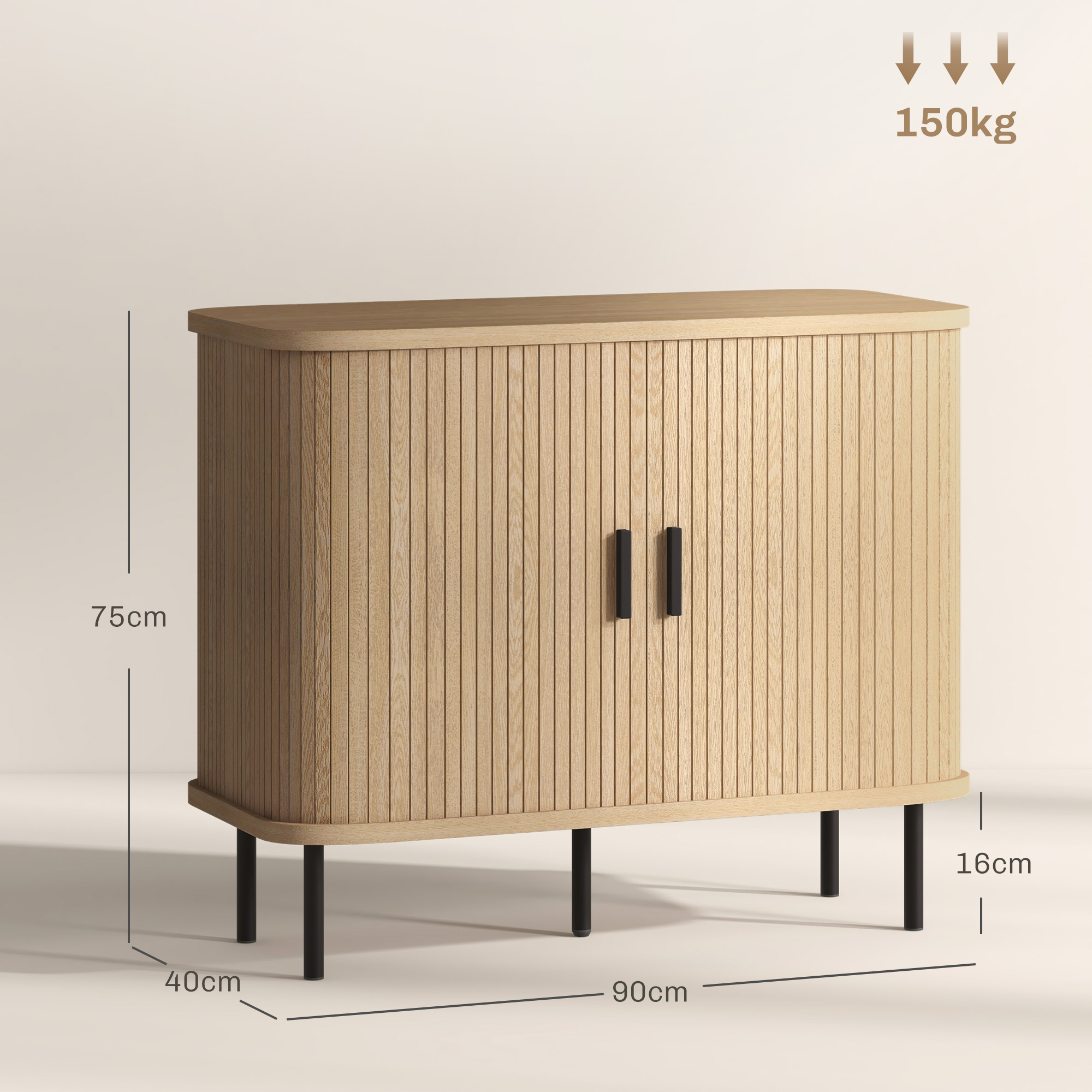 Vintage Sideboard With 2 Sliding Tambour Doors In Oak Finish_voghion.com