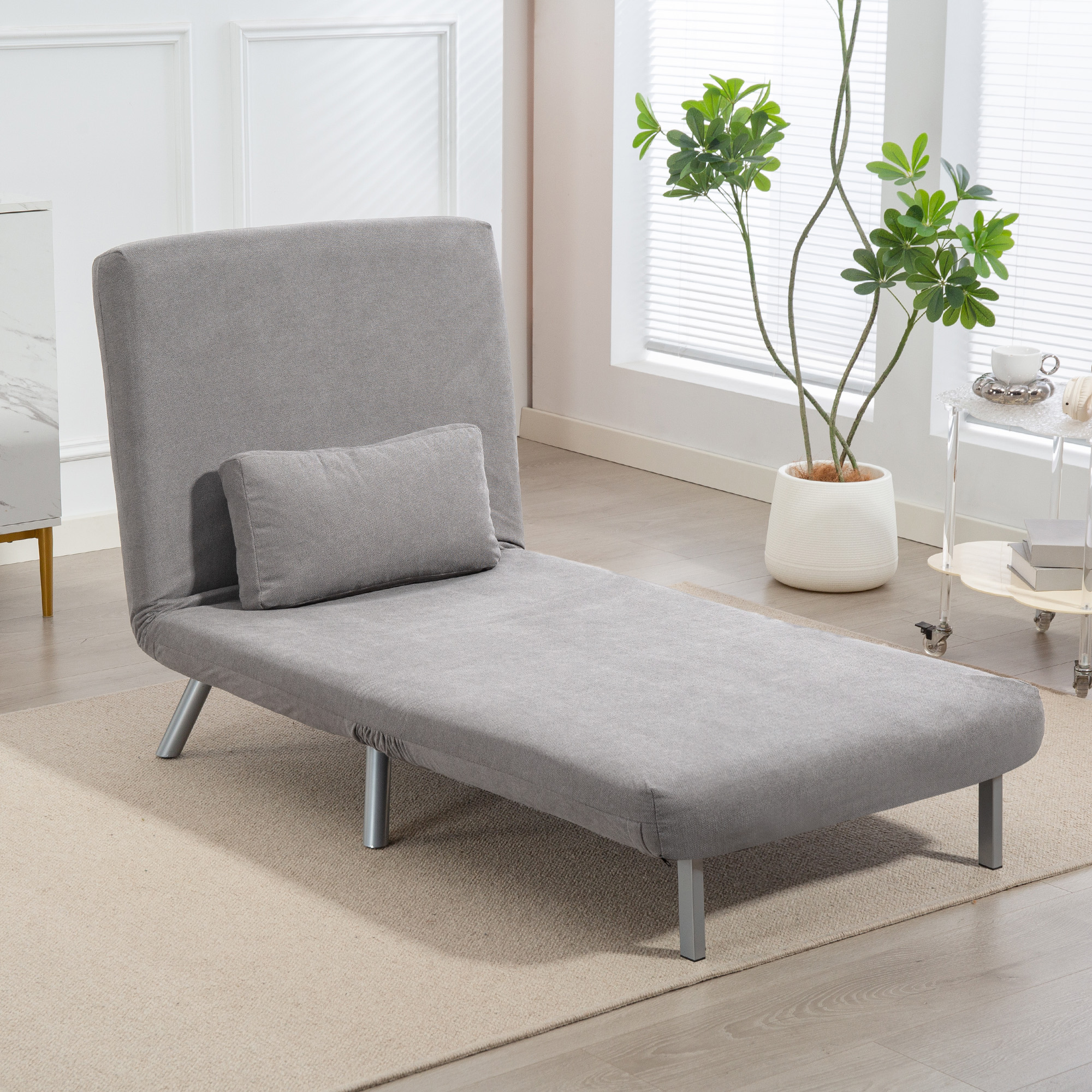 Single Velvet-Feel Chair Bed - Grey_voghion.com