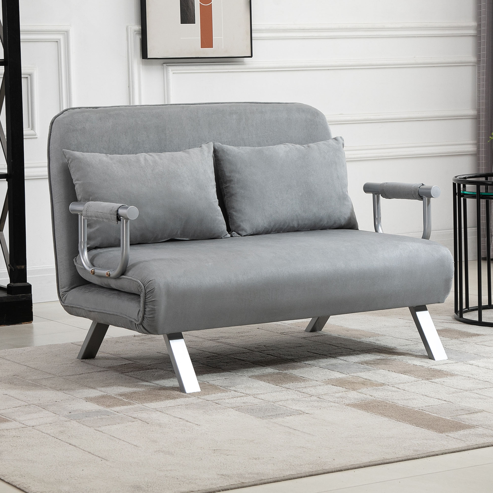 Two-Seater Click-Clack Sofa Bed - Light Grey_voghion.com