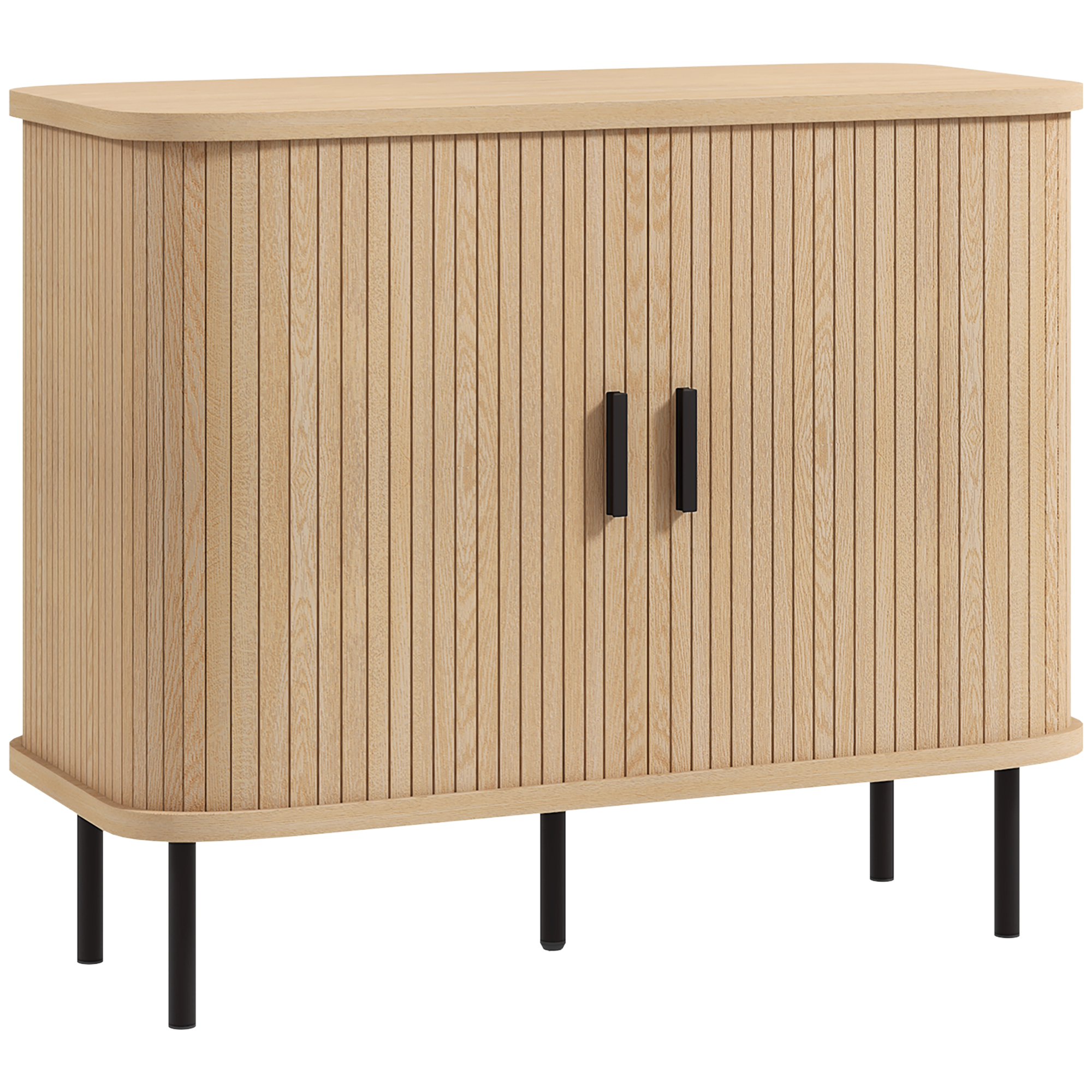 Vintage Sideboard With 2 Sliding Tambour Doors In Oak Finish_voghion.com