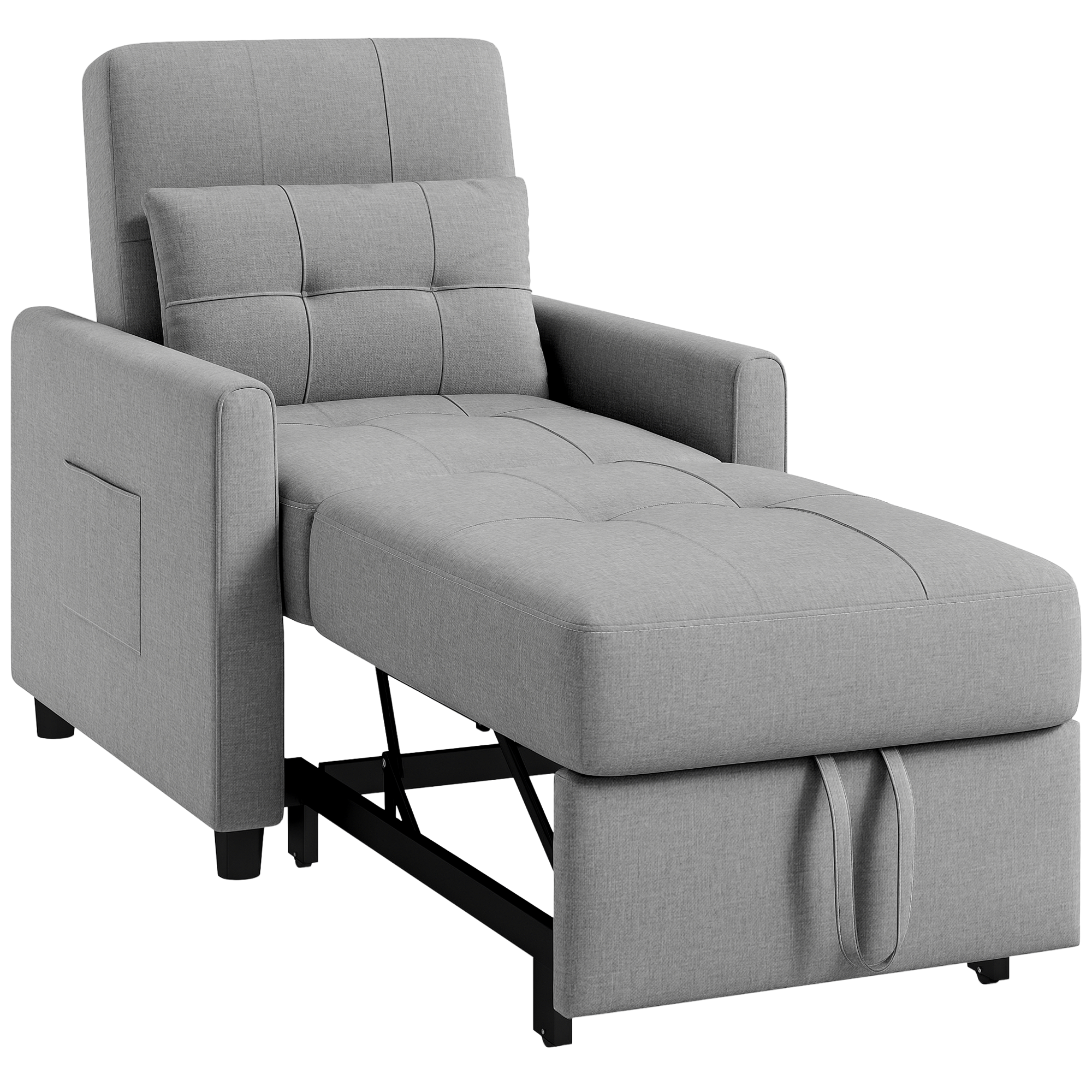 Linen-Look Single Chair Bed - Light Grey_voghion.com
