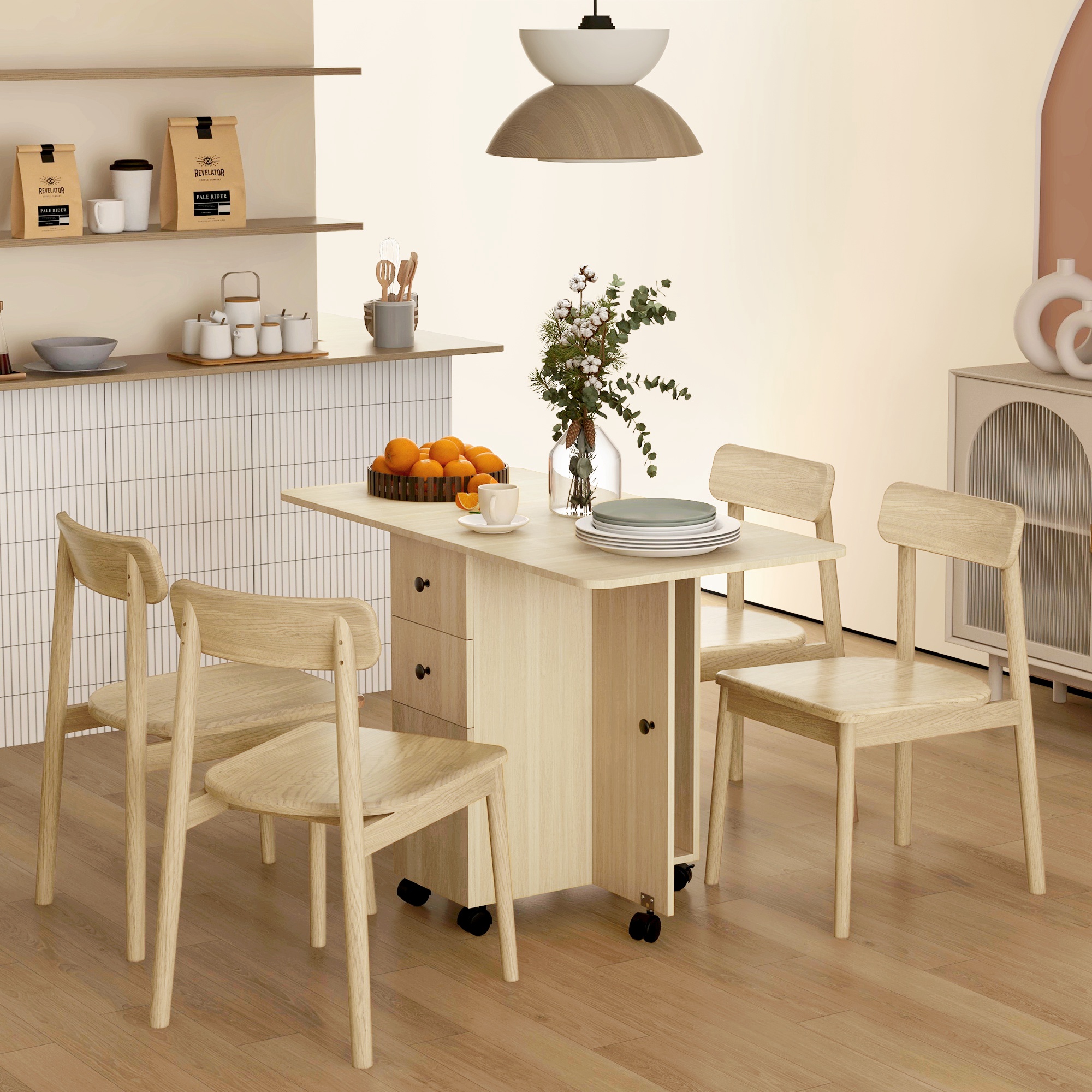 Table de salle à manger pliante avec roulettes et rabats_voghion.com