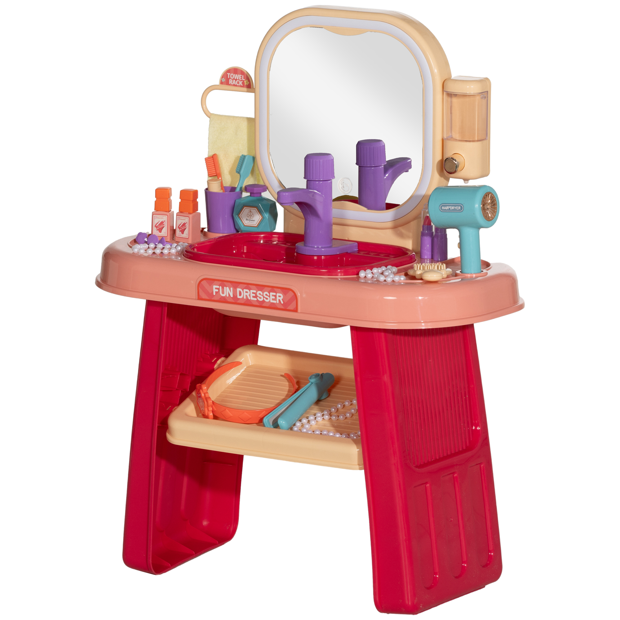 Coiffeuse enfant rose avec miroir LED vue d'ensemble