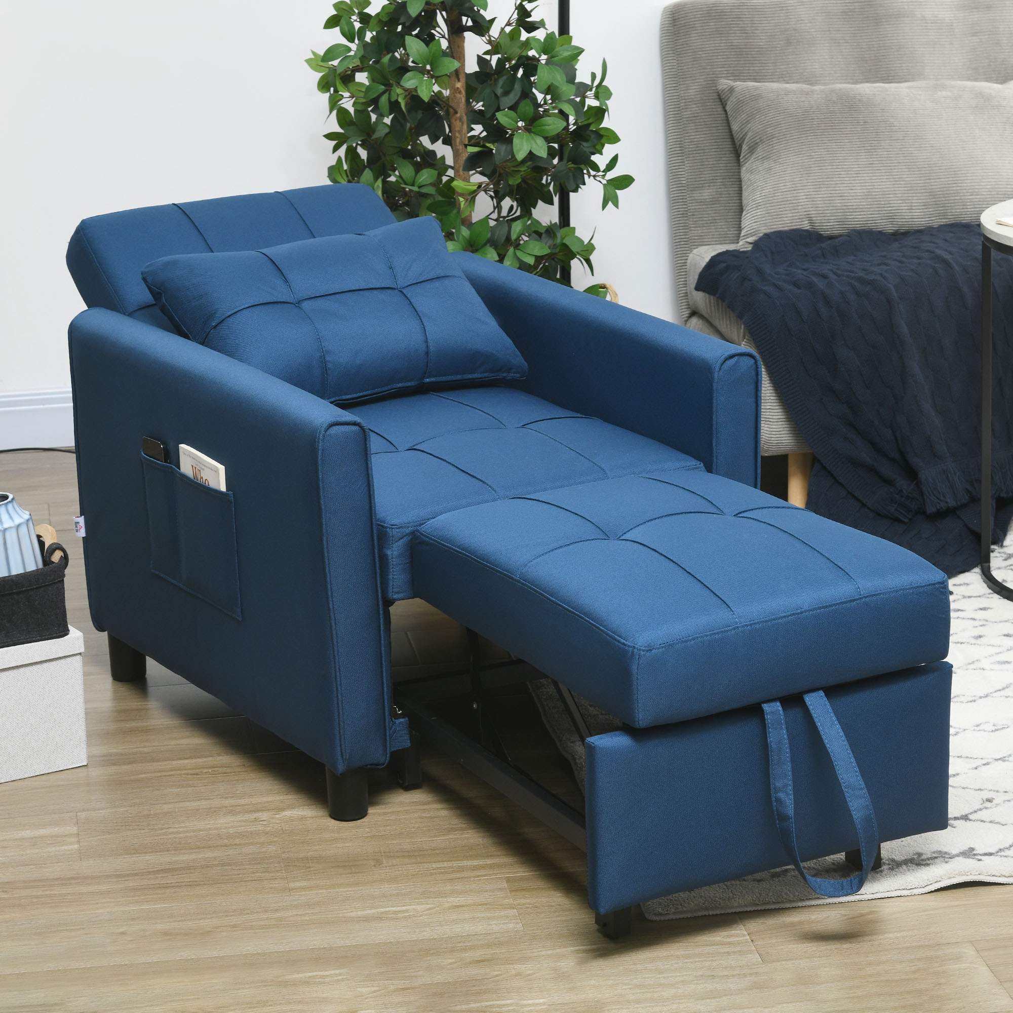 Linen-Look Single Chair Bed - Blue_voghion.com