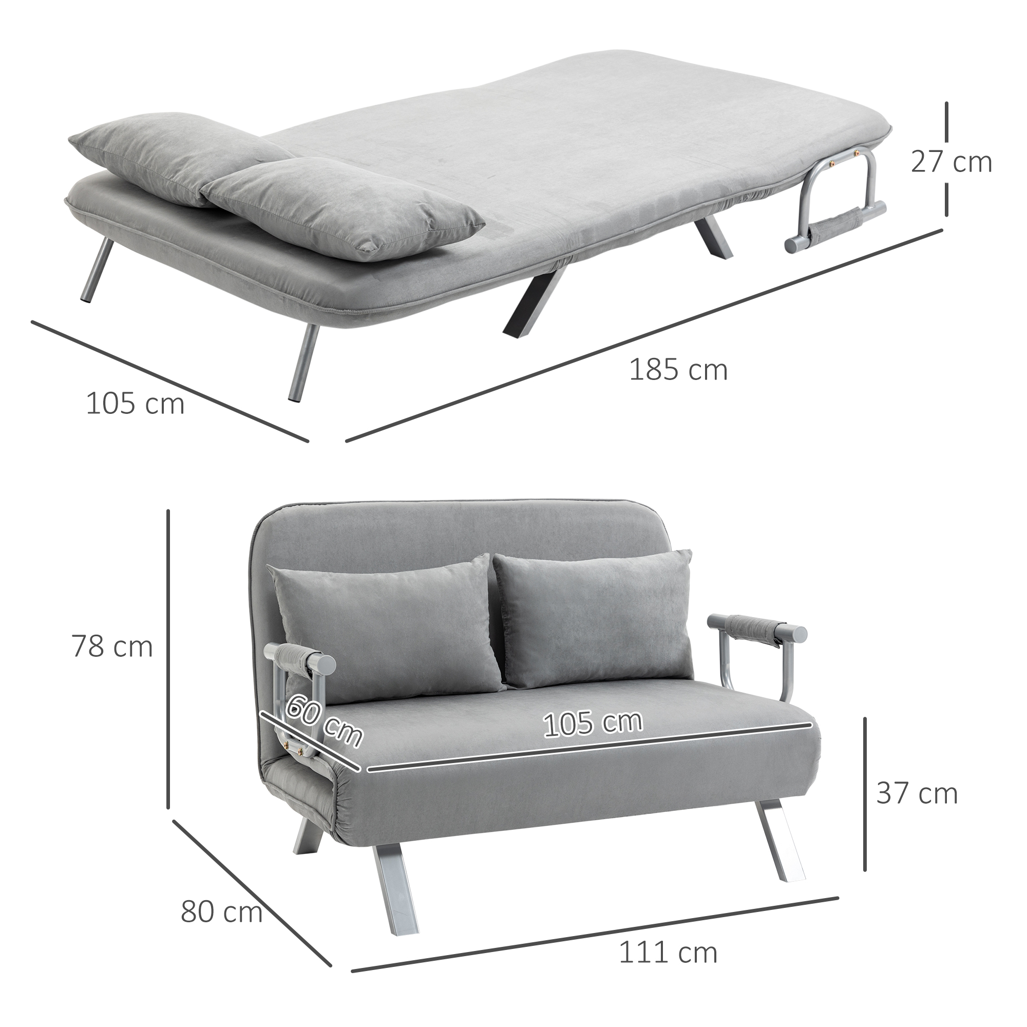 Two-Seater Click-Clack Sofa Bed - Light Grey_voghion.com