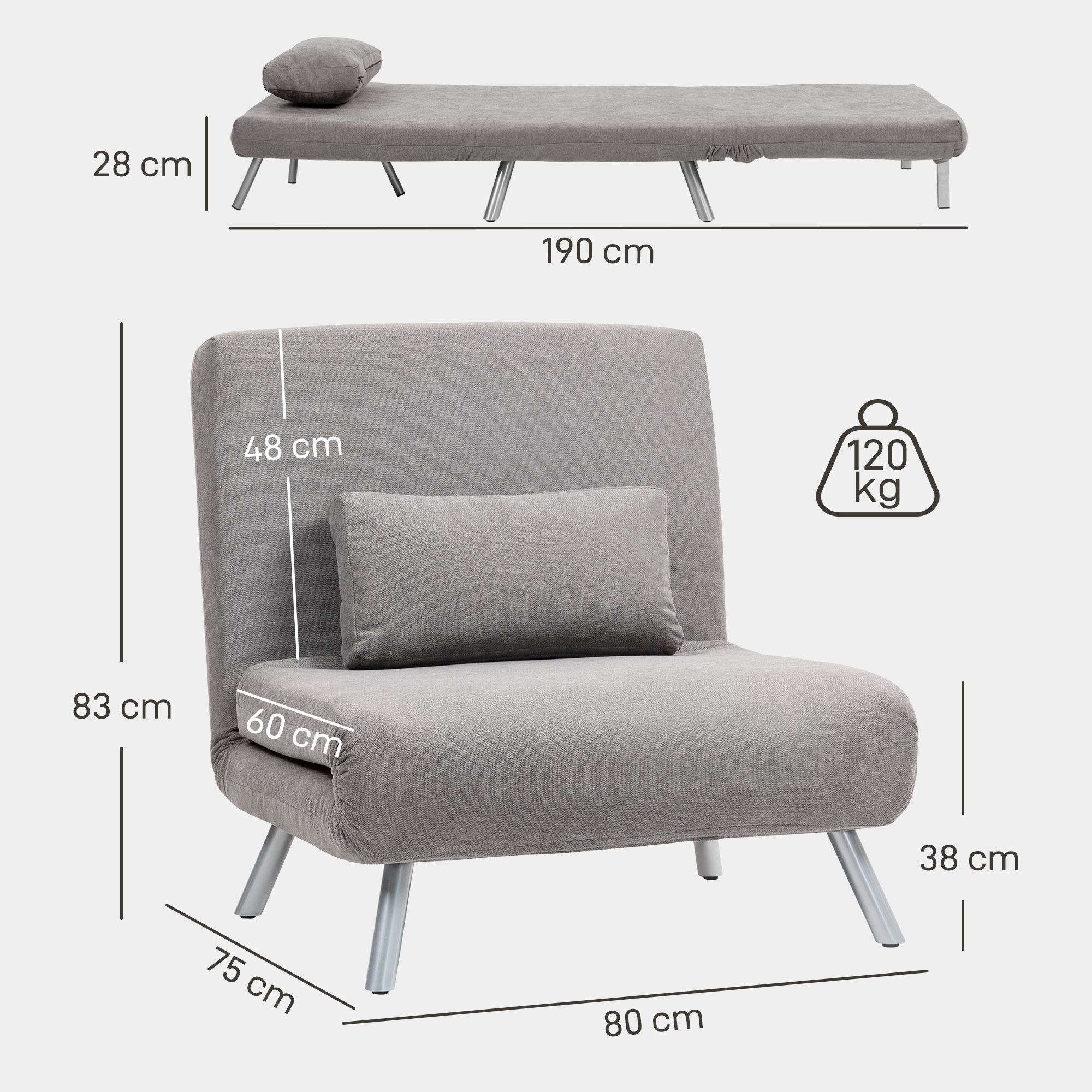Single Velvet-Feel Chair Bed - Grey_voghion.com