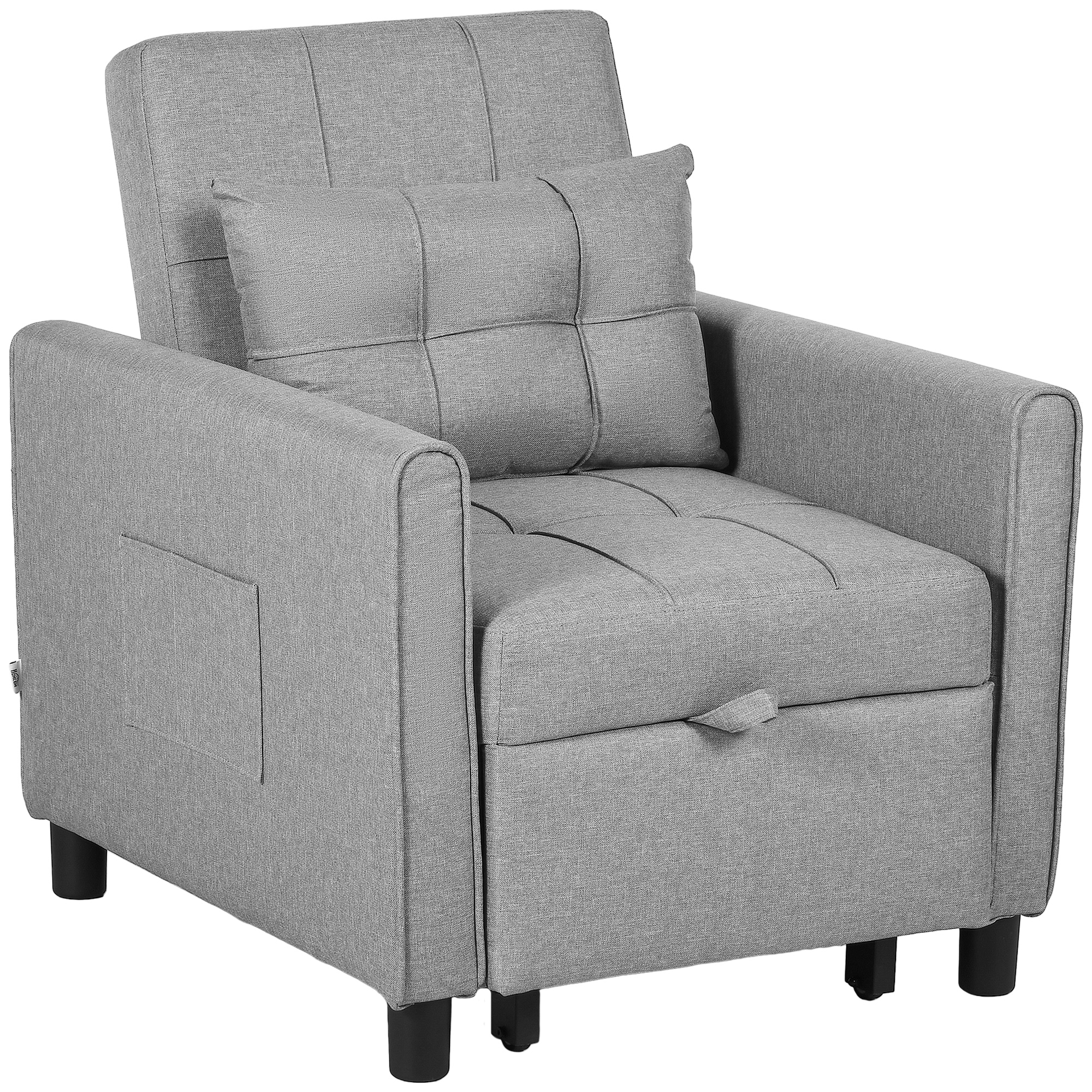 Linen-Look Single Chair Bed - Light Grey_voghion.com